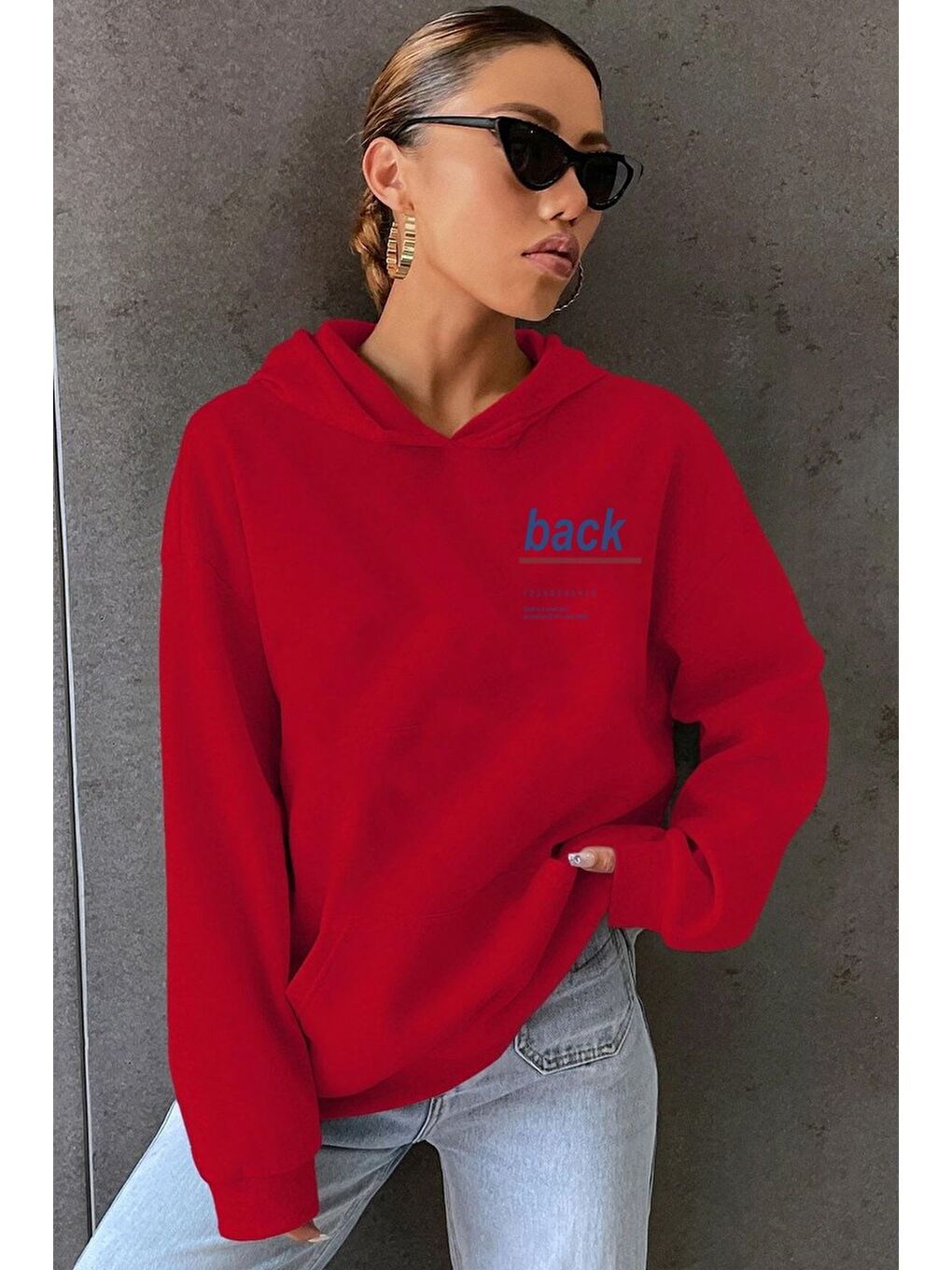 uyguntarz Kırmızı Unisex Back Sırt Baskılı Sweatshirt