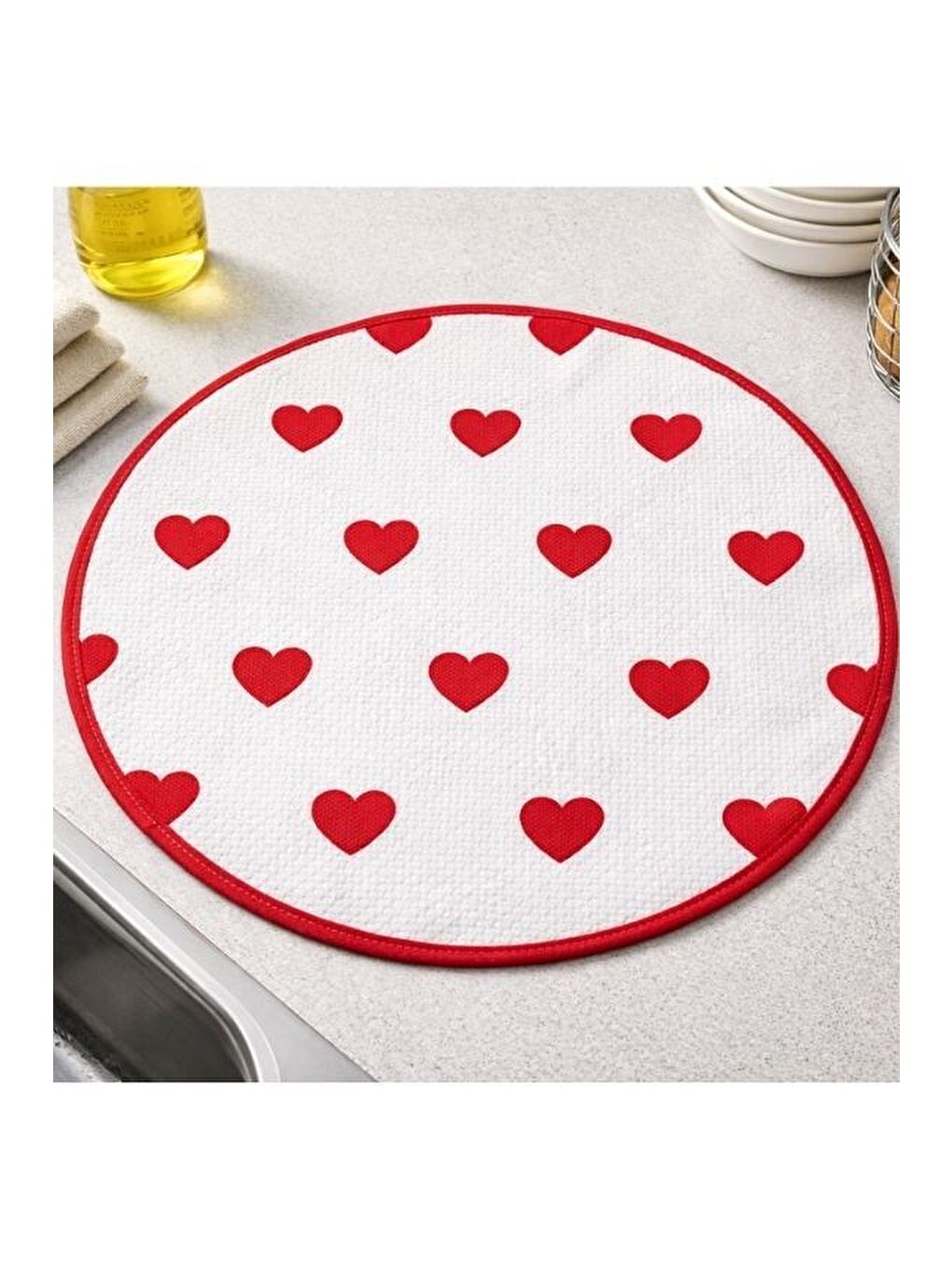 Kırmızı Yuvarlak Mutfak Kurulama Bezi – Askılı, Çok Amaçlı 70 Cm-1