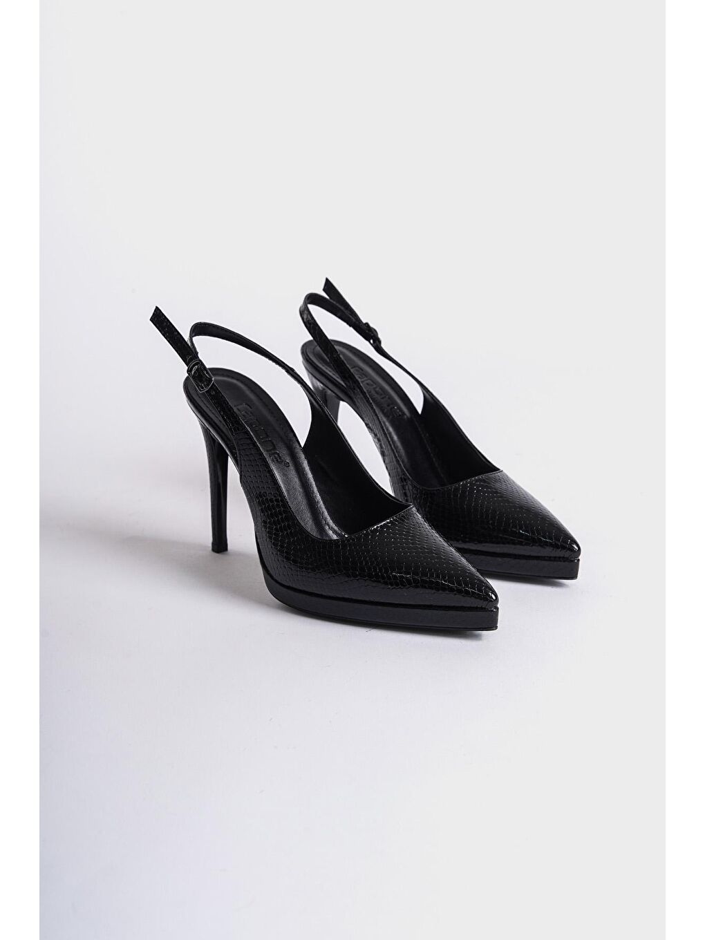 Siyah Arkası Açık Sivri Burunlu Yüksek Topuklu  Platform  Kadın Ayakkabı-2