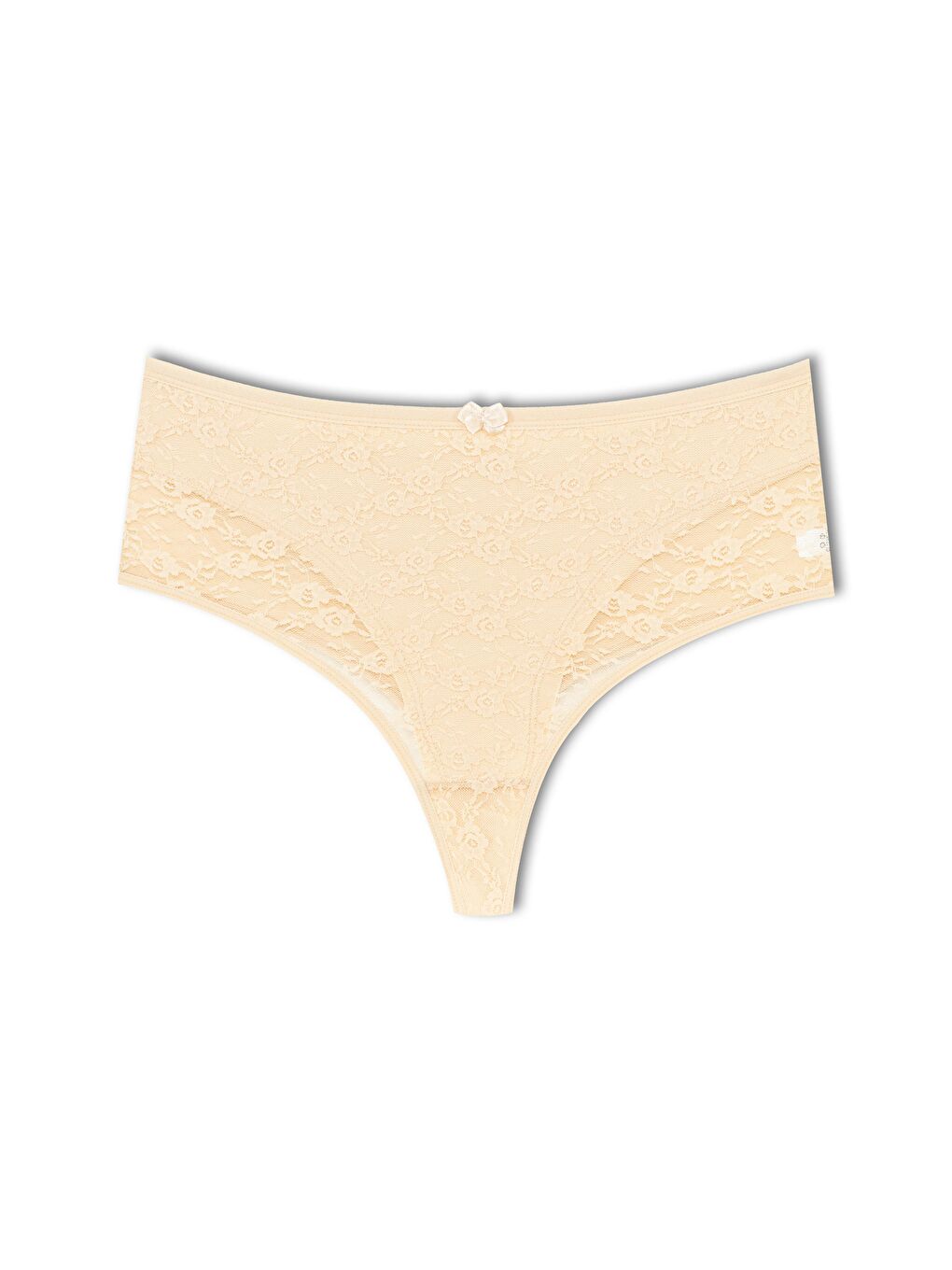 Beyaz Pamuklu Önü Çift Kat Lez Dantel Yüksek Bel Tanga Kadın Külot 5'Li-1