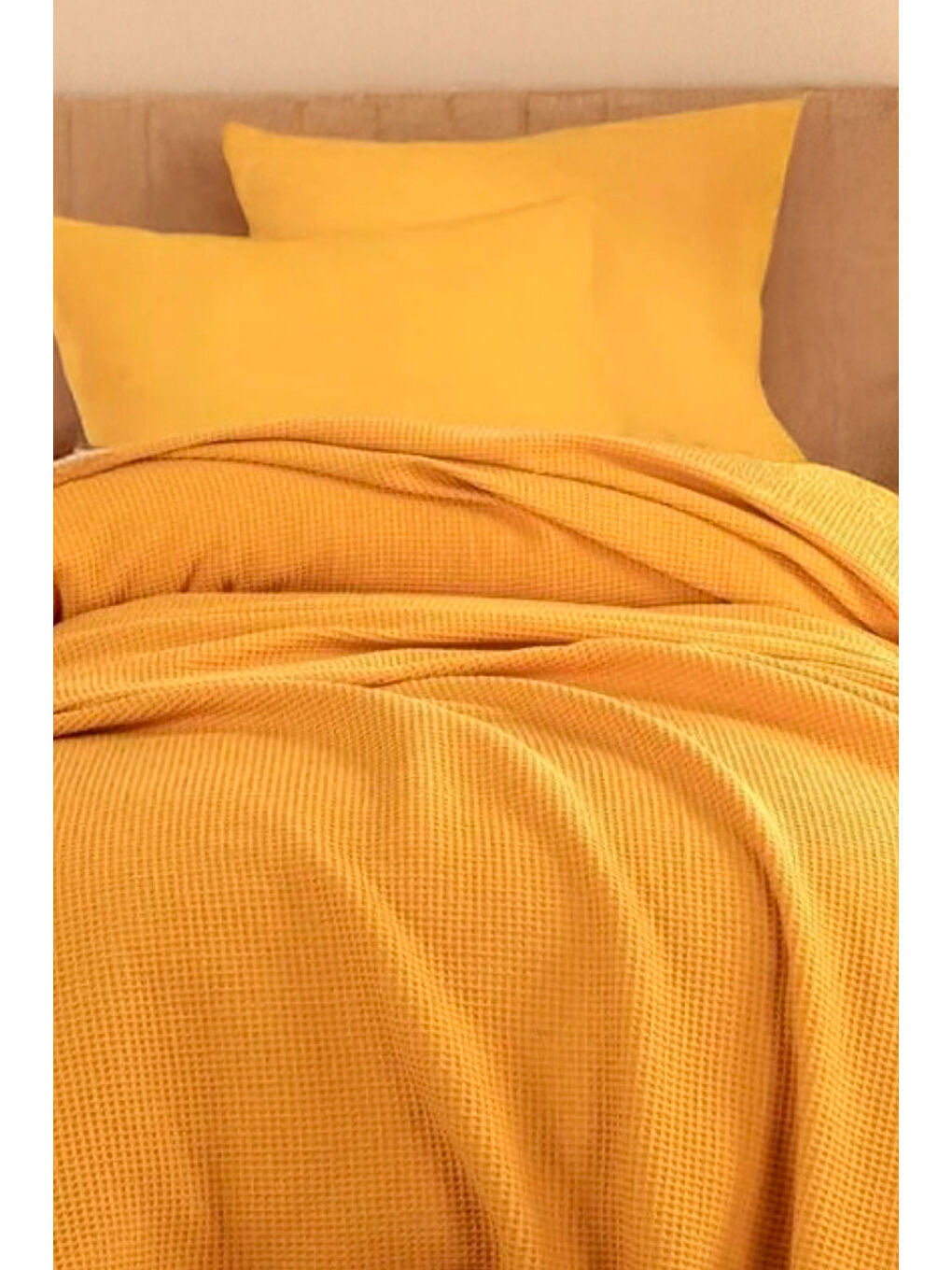 Sarı Ecocel Pike Örtü Bebek 100x120cm Karde Hardal-2