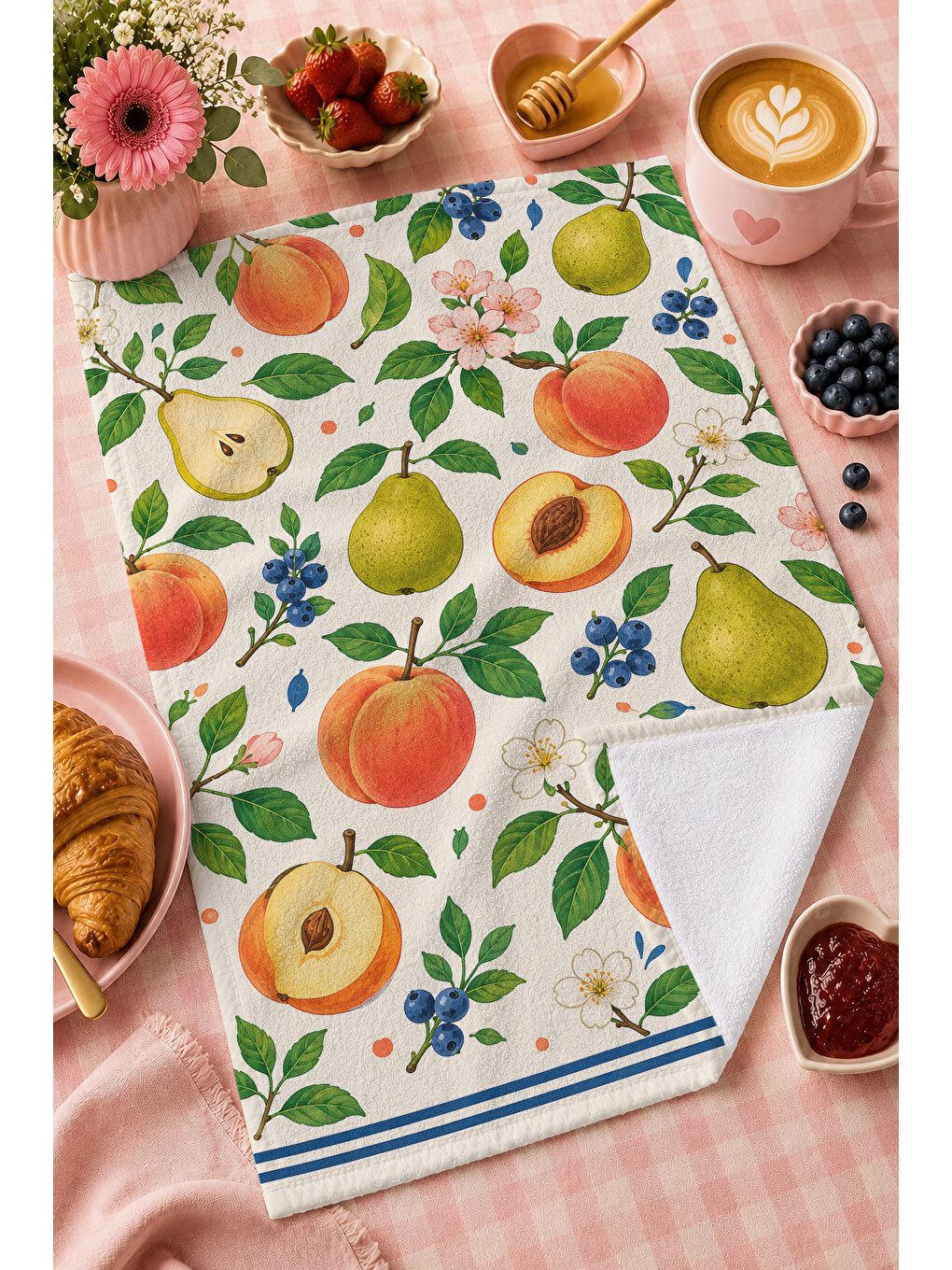 Beyaz Limon Narenciye Desenli Havlu-1