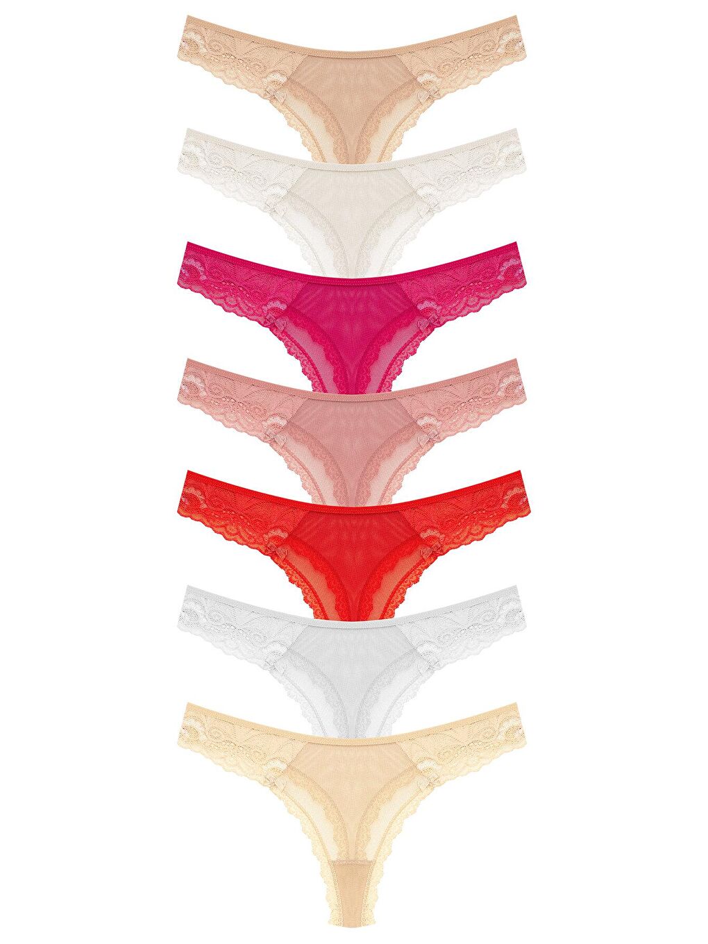 Karışık Tül Dantel Tanga Kadın Külot 7'Lİ