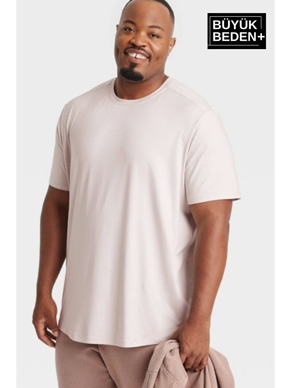 Bej Erkek  Bisiklet Yaka Büyük Beden Tişört SPRBTS10