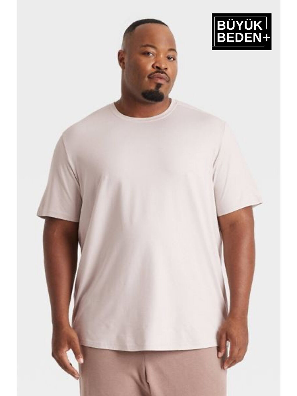 Bej Erkek  Bisiklet Yaka Büyük Beden Tişört SPRBTS10-2