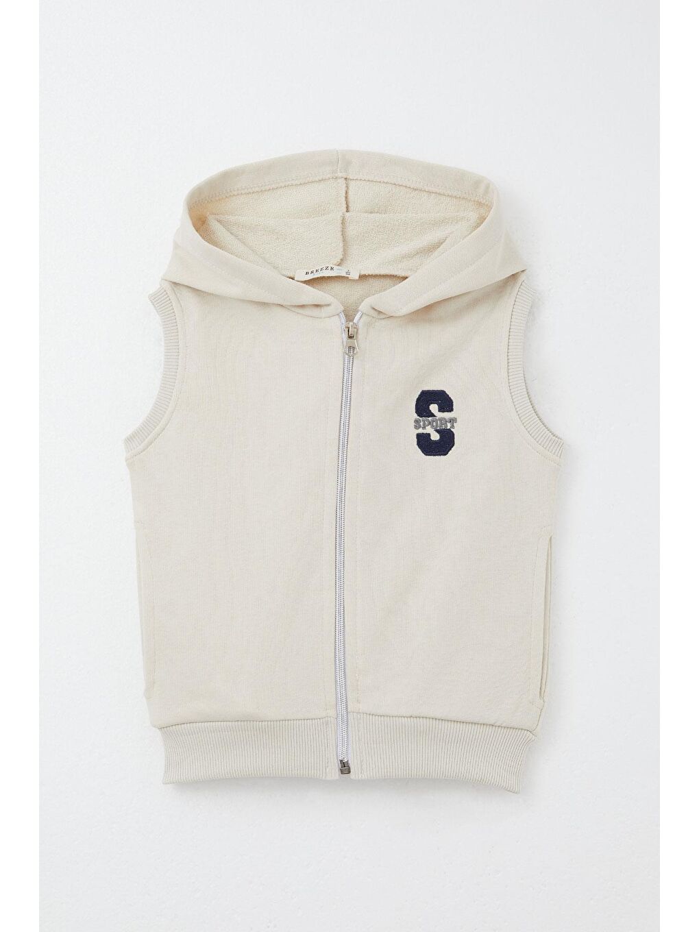 Ekru Erkek Çocuk Yelek Harf Nakışlı Fermuarlı Krem (3-8 Yaş)