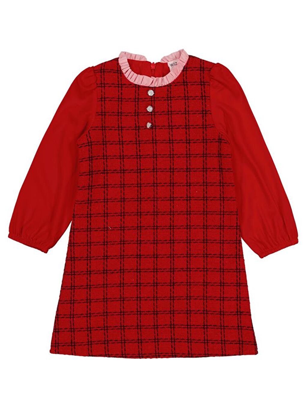 Kırmızı Girls Yakası Fırfırlı 2-5 Yaş Elbise