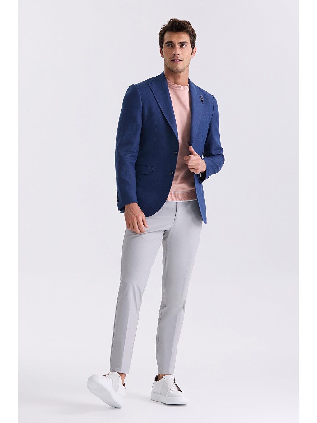 Lacivert Slim Fit Sivri Yaka Keten Spor Ceket-1