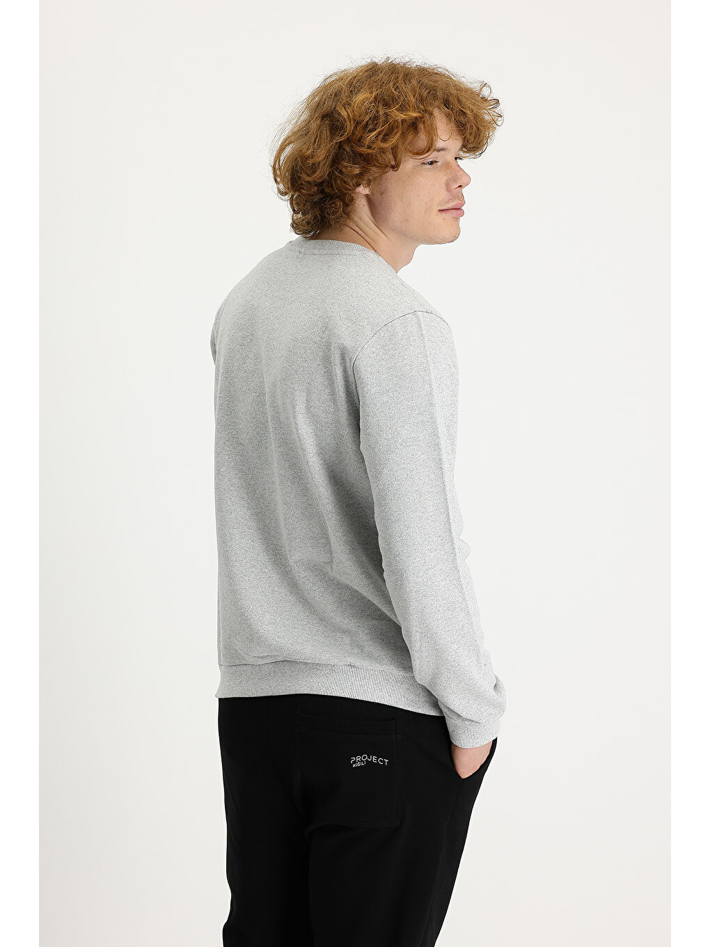 Gri Bisiklet Yaka Pamuklu Büyük Beden Sweatshirt-2