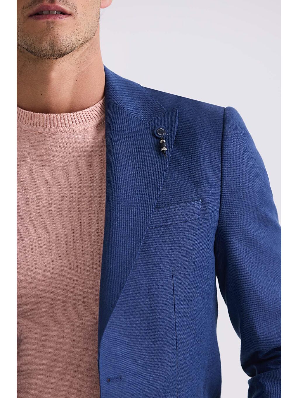 Lacivert Slim Fit Sivri Yaka Keten Spor Ceket-2