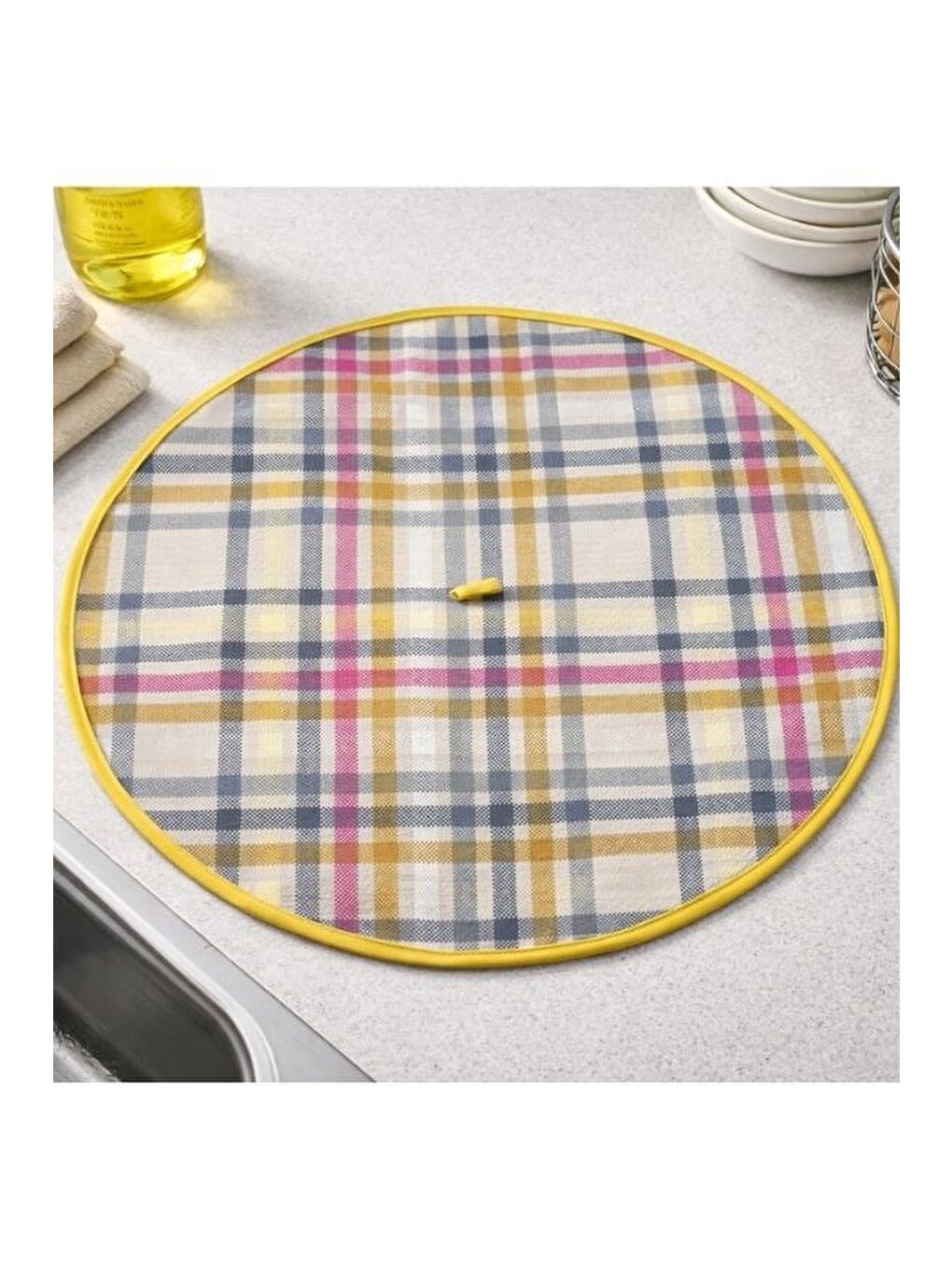 Sarı Yuvarlak Mutfak Kurulama Bezi – Askılı, Çok Amaçlı 70 Cm-1