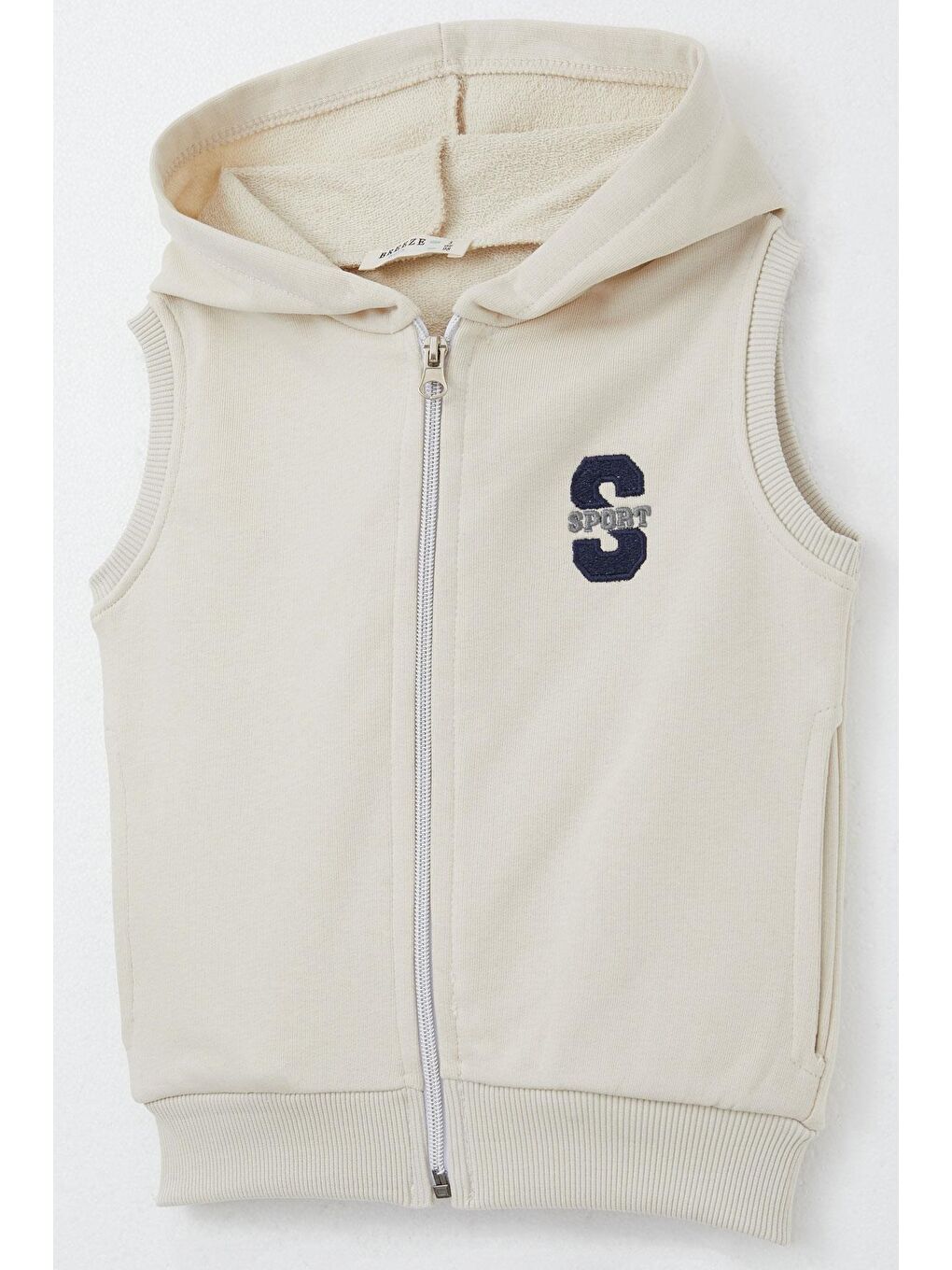 Ekru Erkek Çocuk Yelek Harf Nakışlı Fermuarlı Krem (3-8 Yaş)-2