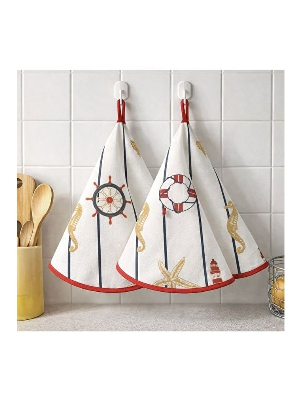 Beyaz Yuvarlak Mutfak Kurulama Bezi – Askılı, Çok Amaçlı 70 Cm