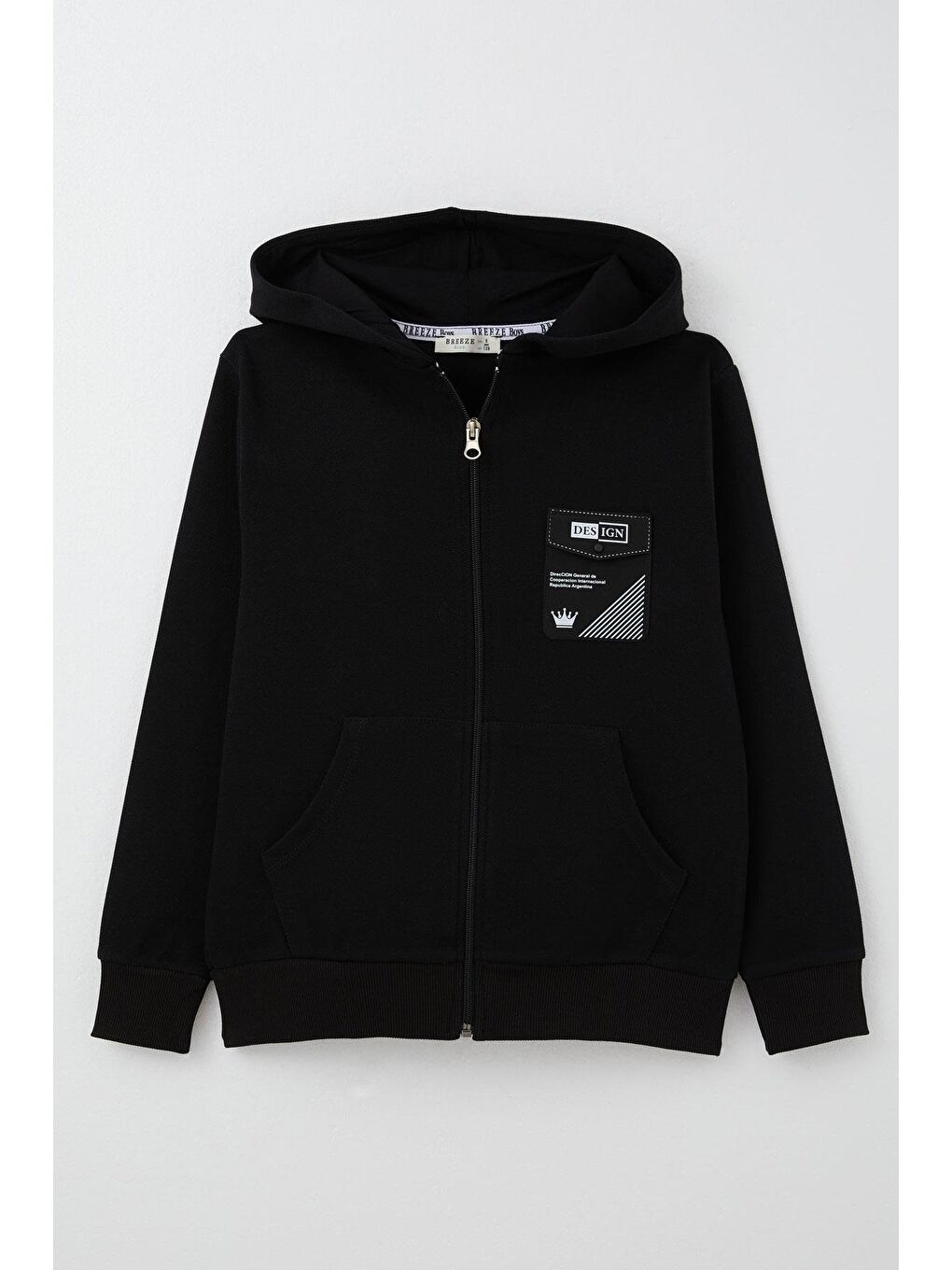 Erkek Çocuk Hırka Cep Görünümlü Arma Detaylı Siyah (8-10 Yaş)