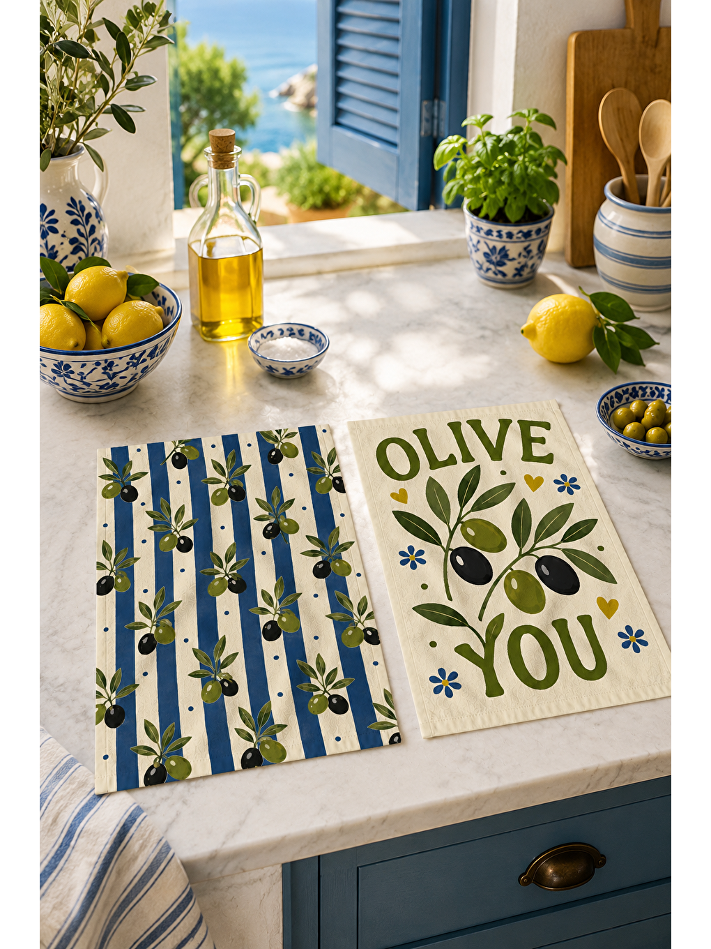 Zeytin Dalı Mavi Çizgili Havlu-4