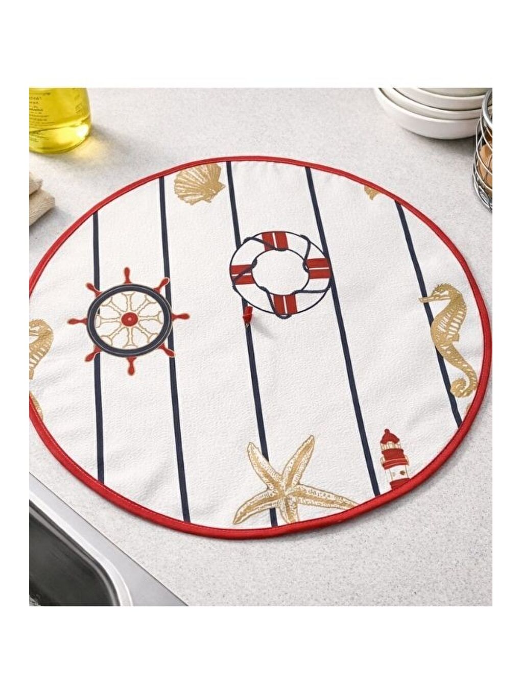 Beyaz Yuvarlak Mutfak Kurulama Bezi – Askılı, Çok Amaçlı 70 Cm-1