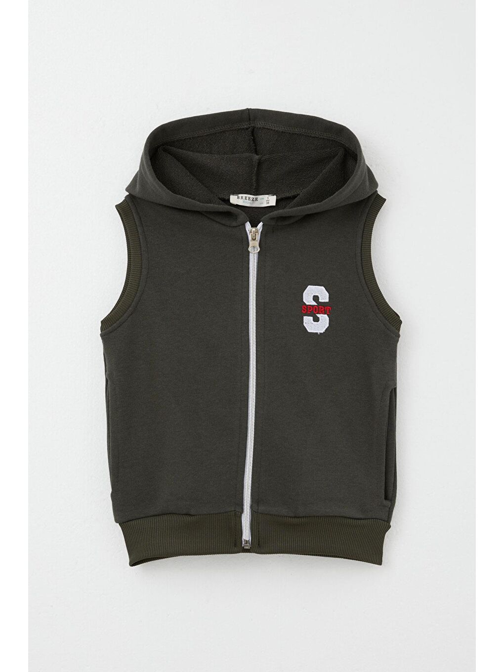 Erkek Çocuk Yelek Harf Nakışlı Fermuarlı Koyu Haki Yeşil (3-8 Yaş)