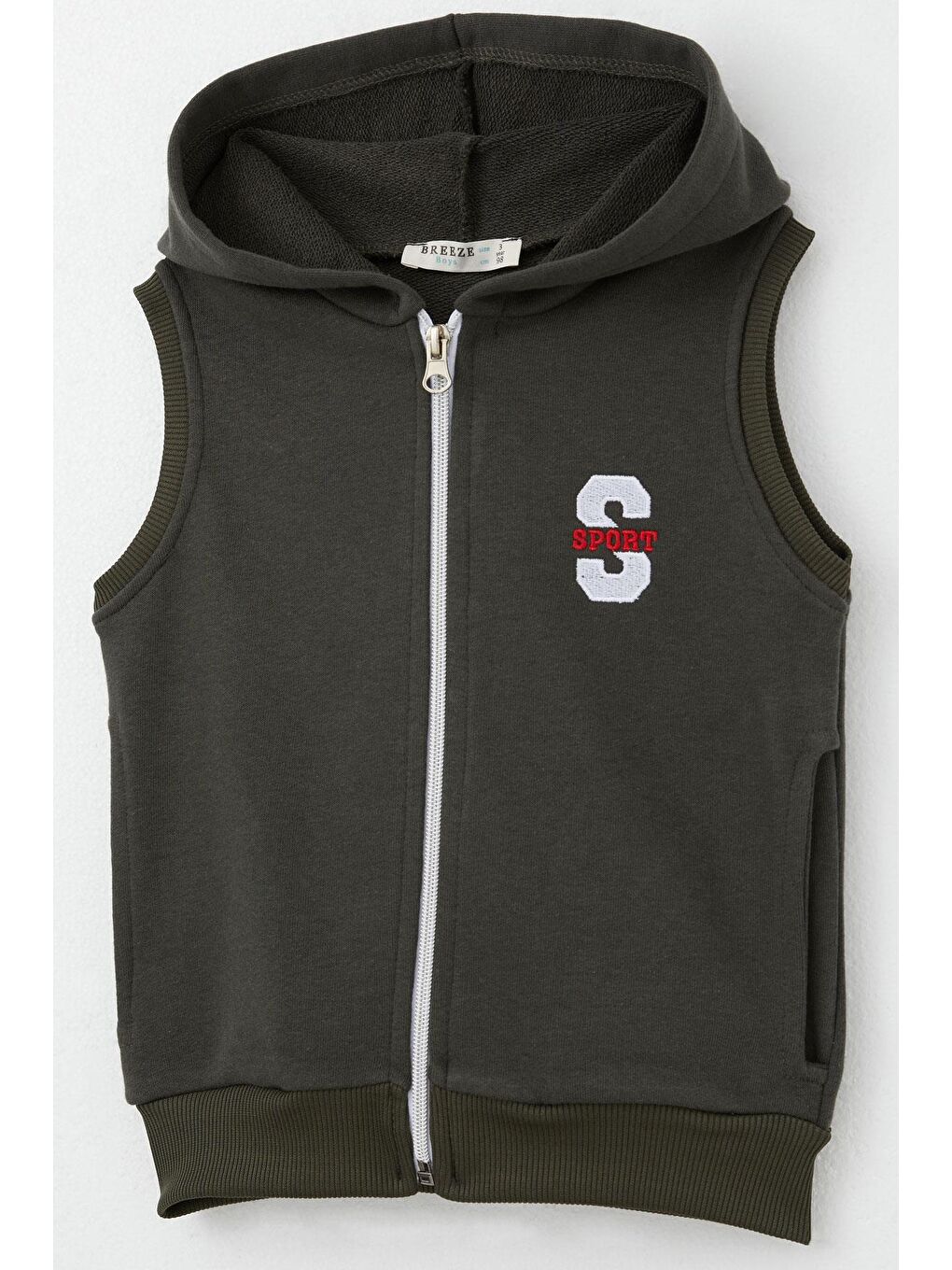 Erkek Çocuk Yelek Harf Nakışlı Fermuarlı Koyu Haki Yeşil (3-8 Yaş)-2