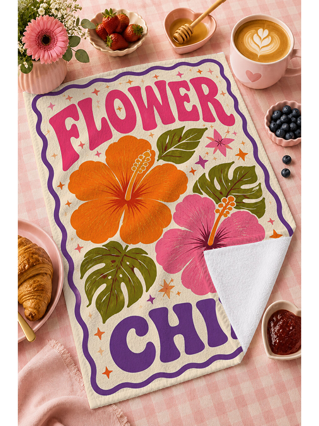 Beyaz Pastel Renkli Çiçek Desenli Havlu-1