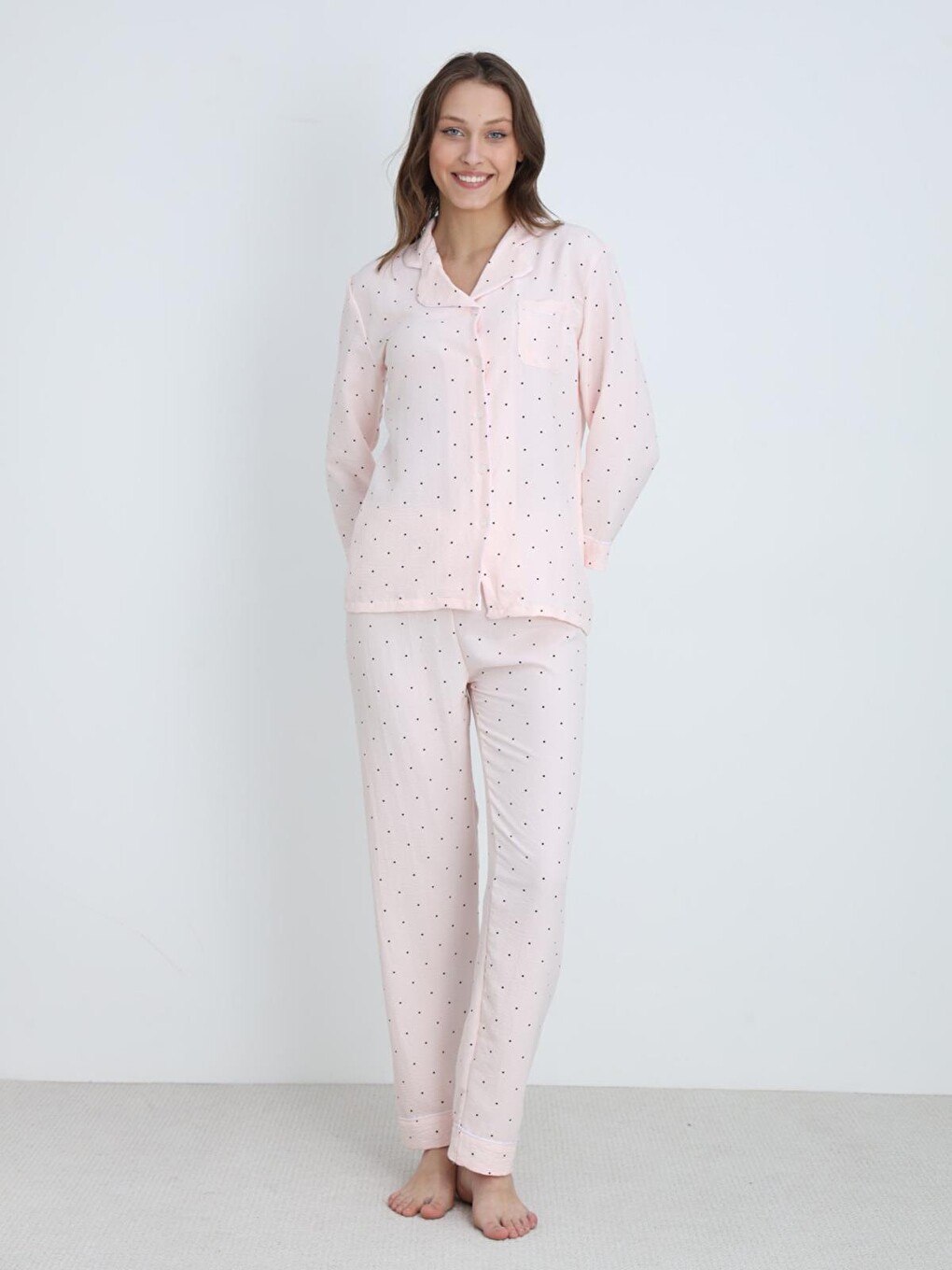 Pembe Dofi Kadın Desenli S-xl Pijama Takımı - Pudra-1
