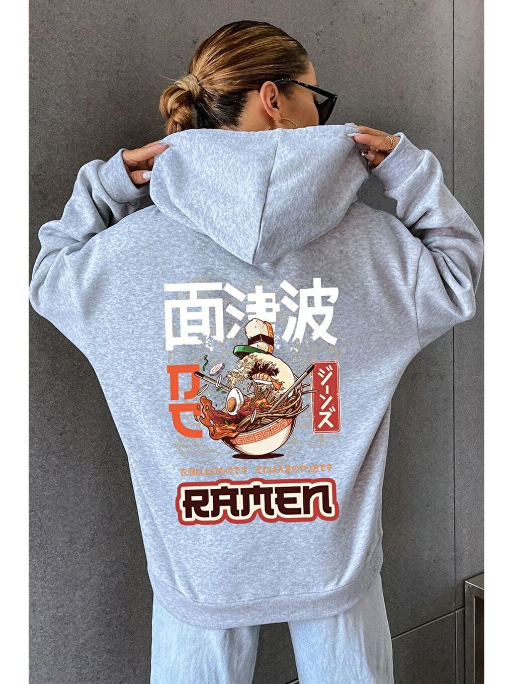 uyguntarz Gri Unisex Ramen Baskılı Sweatshirt