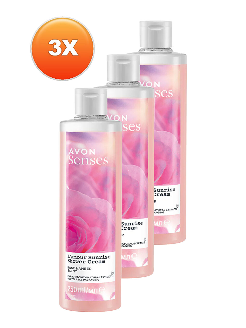 AVON Renksiz L'amour Sunrise Gül ve Amber Kokulu Krem Duş Jeli 250 Ml. Üçlü Set - 1