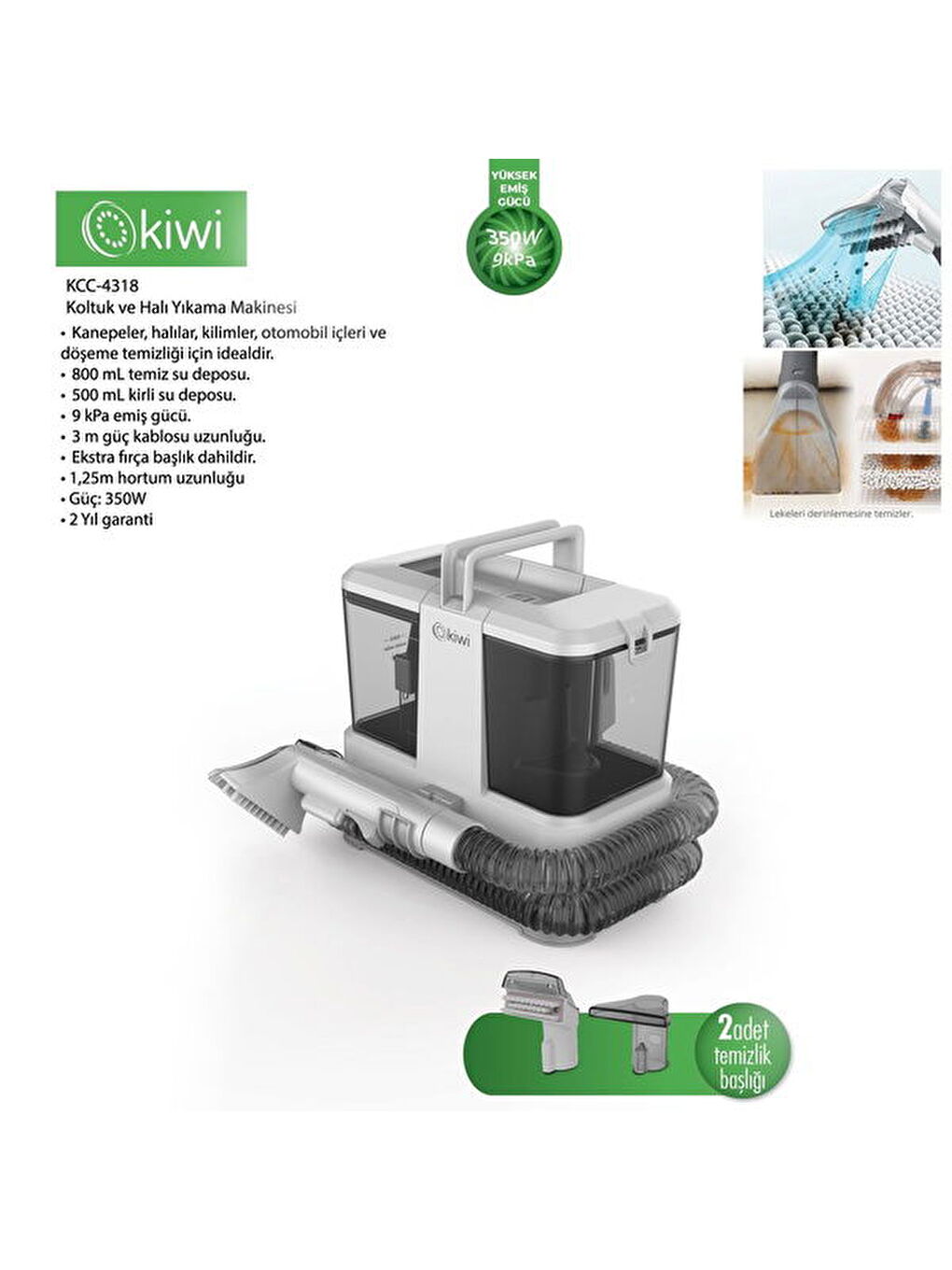 KCC-4318 Koltuk ve Halı Yıkama Makinesi - Beyaz - 330 Watt-2