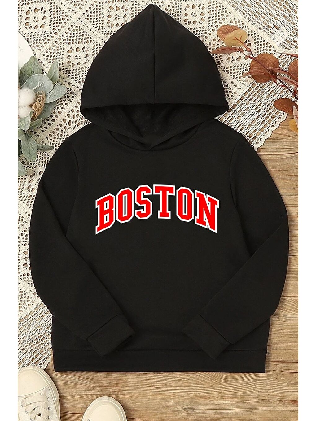 uyguntarz Siyah Çocuk Boston Baskılı Sweatshirt