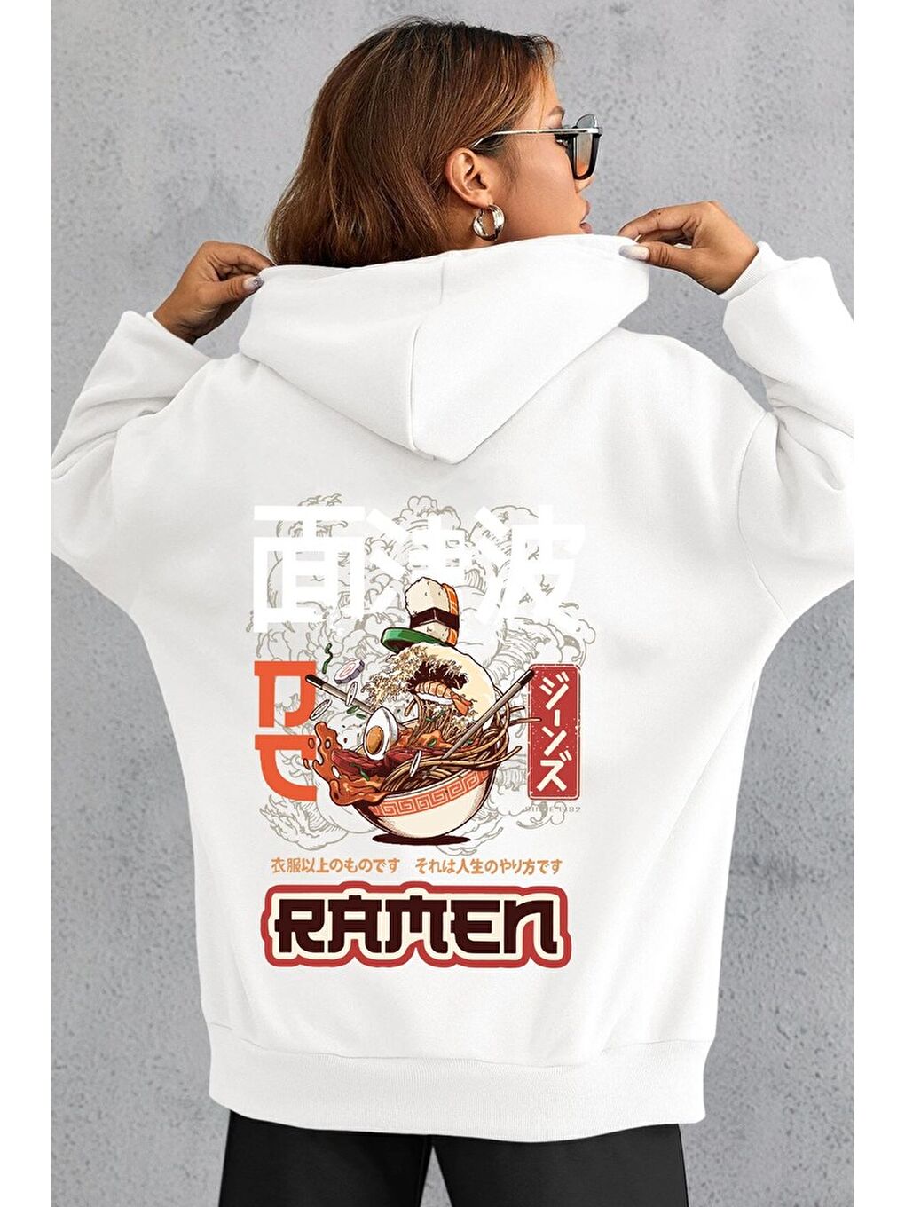 uyguntarz Beyaz Unisex Ramen Baskılı Sweatshirt