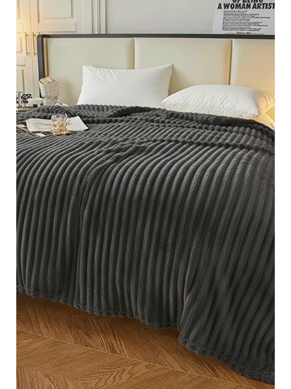 Antrasit King size Fitilli Battaniye Battal Boy 240x260 cm