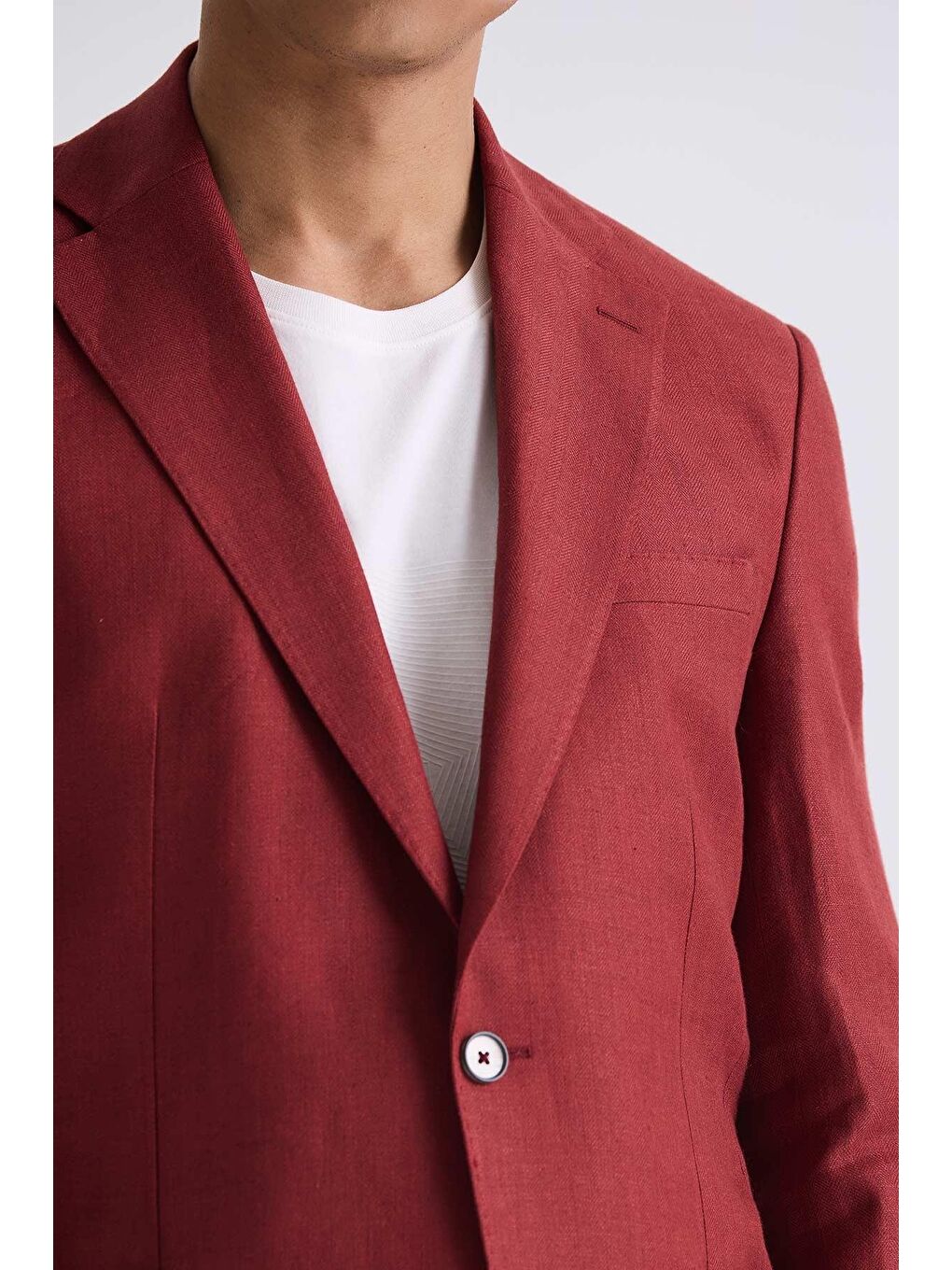 Kırmızı Slim Fit Mono Yaka Keten Spor Ceket-2