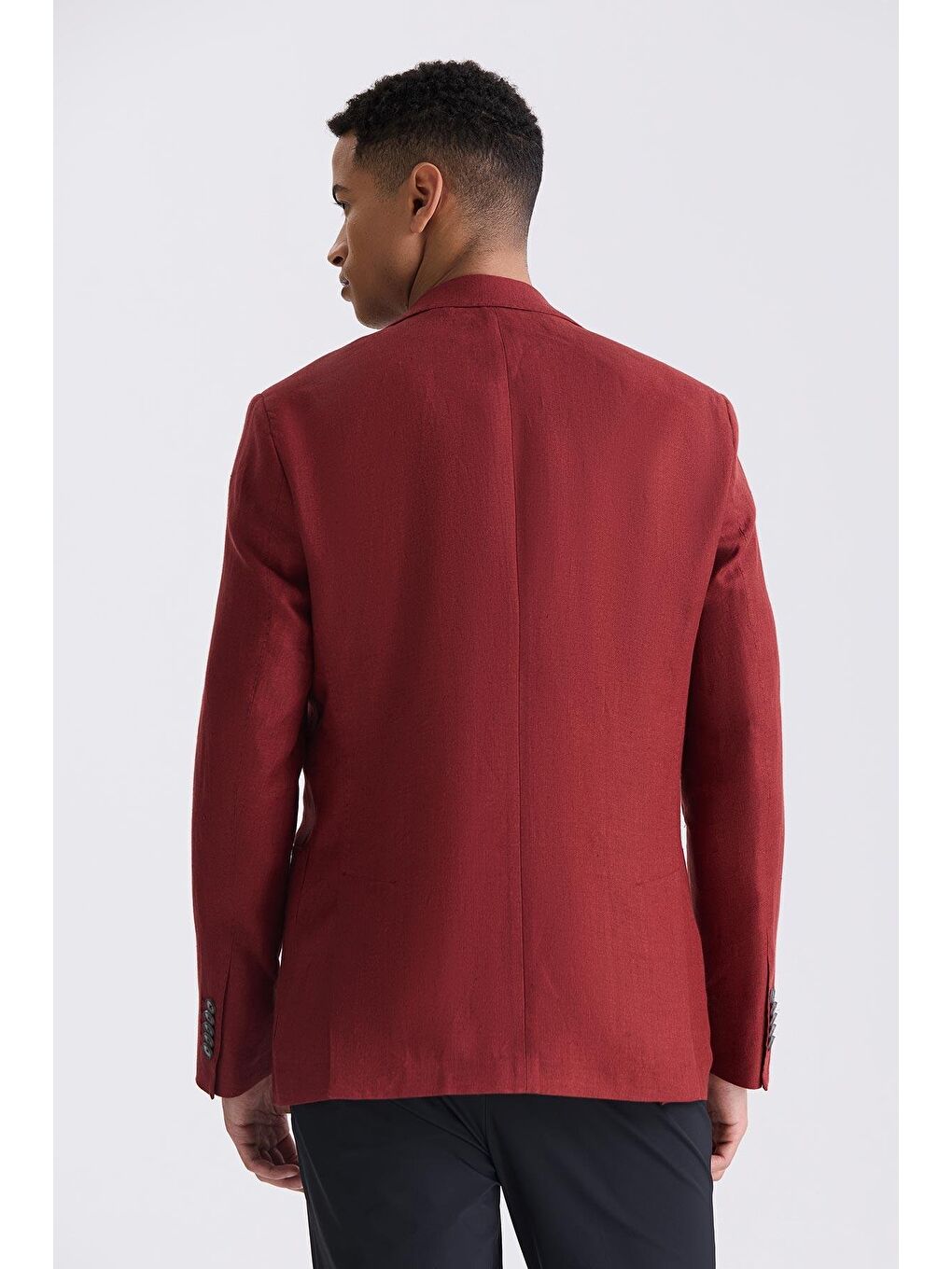 Kırmızı Slim Fit Mono Yaka Keten Spor Ceket-3