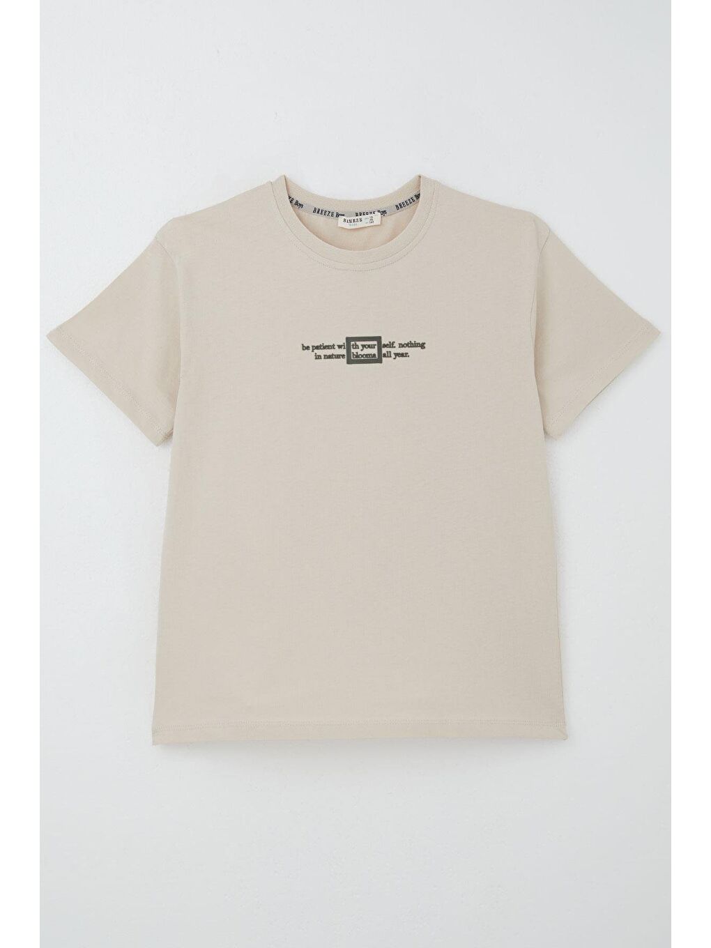 Erkek Çocuk Tişört Kabartma Yazı Baskılı Bej (9-14 Yaş)