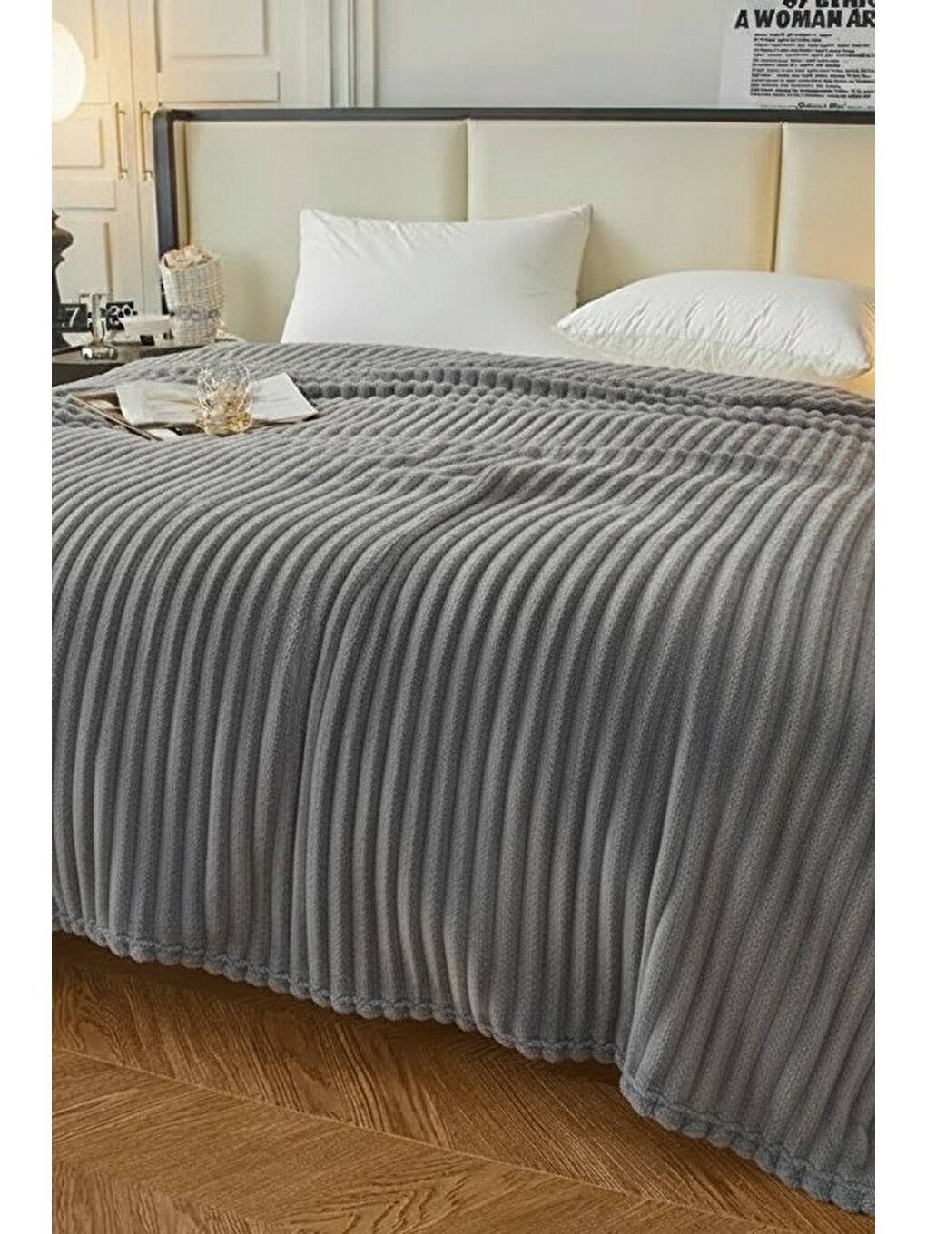 Gri King size Fitilli Battaniye Battal Boy 240x260 cm