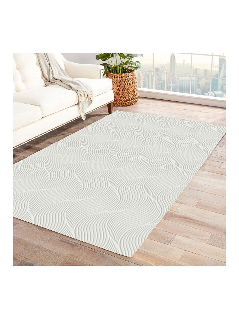 Kahverengi Rölyef Halı 150X220 Orla Krem