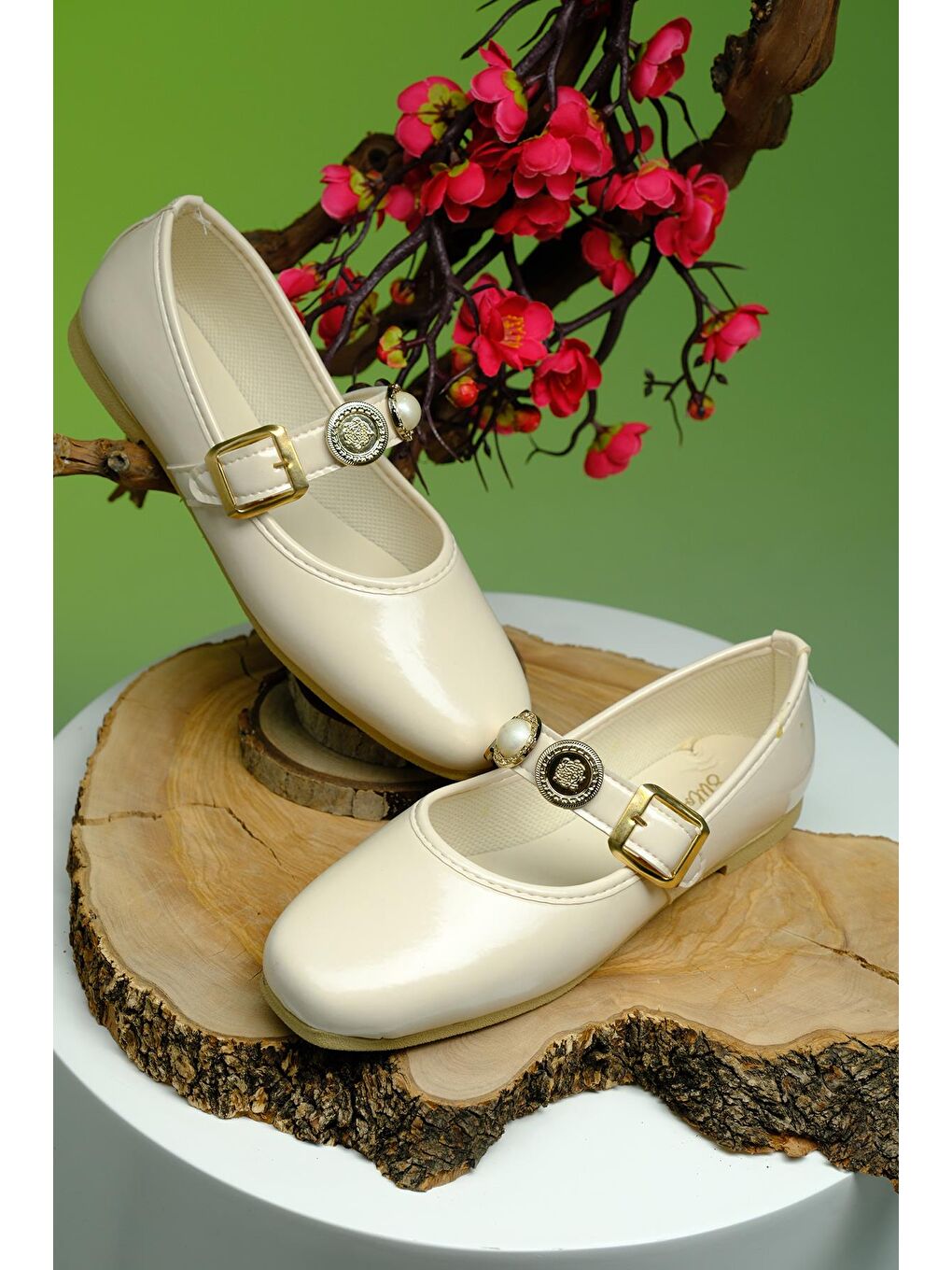 Ekru Wens Hafif Ses Yapmaz Toka Detaylı Günlük Ev Ofis Kadın Babet-1