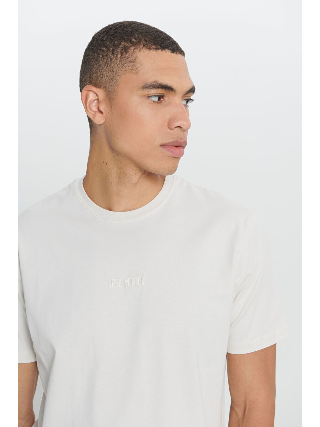 Bej Erkek Taş %100 Pamuk Standart Fit Normal Kesim Bisiklet Yaka Baskılı Tişört-3