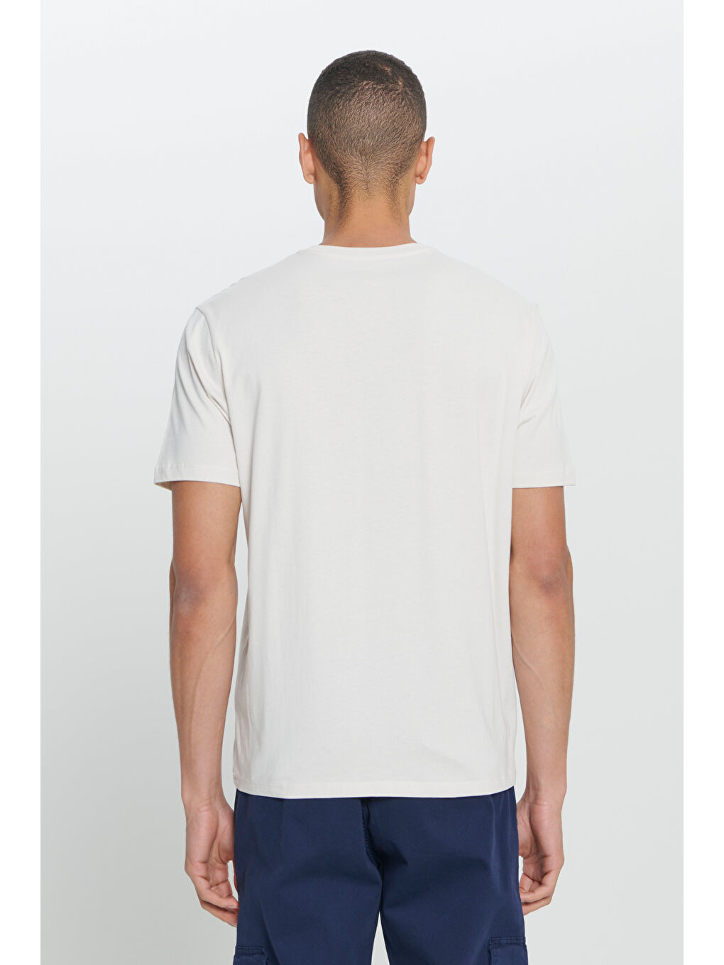 Bej Erkek Taş %100 Pamuk Standart Fit Normal Kesim Bisiklet Yaka Baskılı Tişört-5