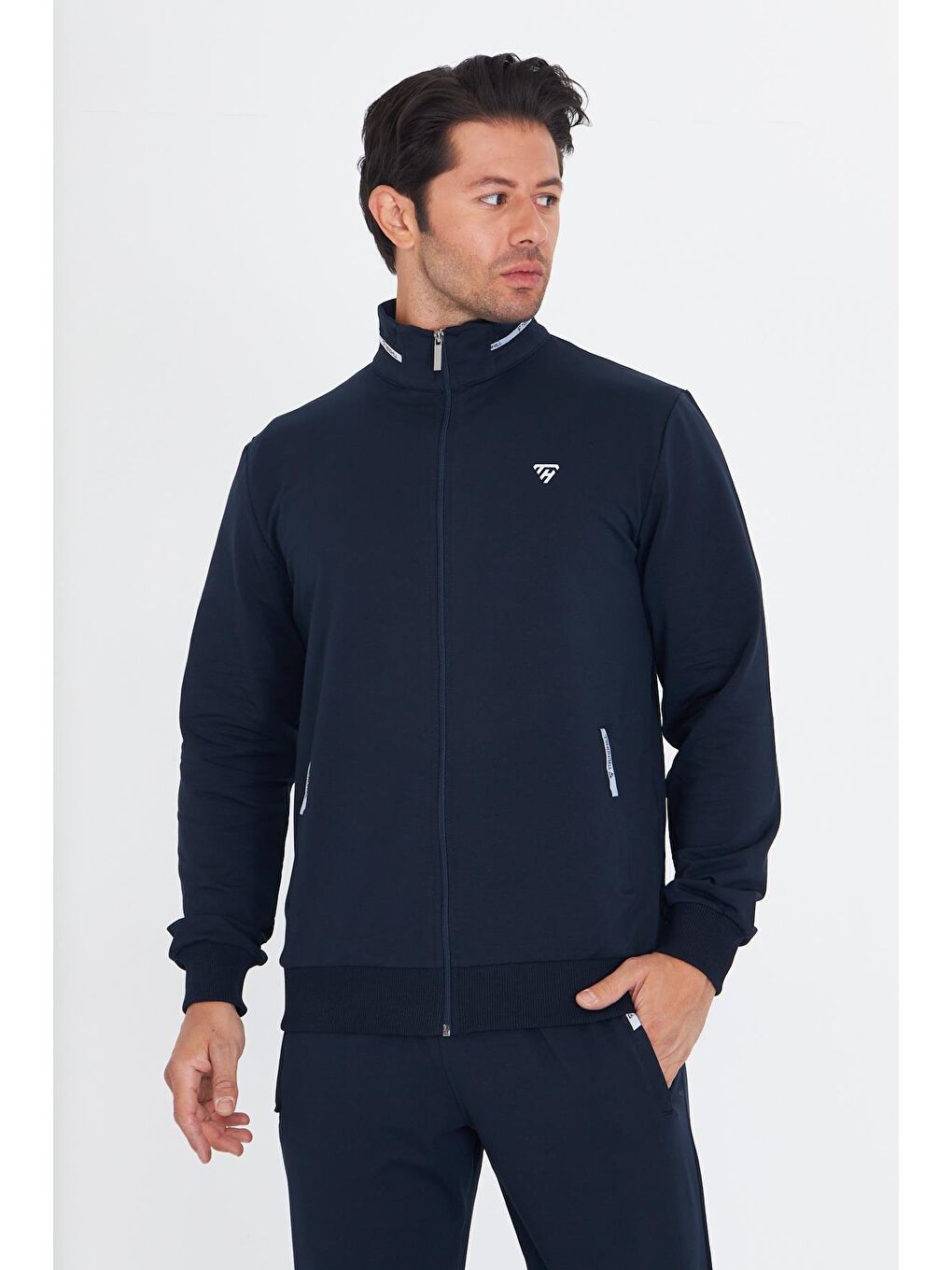 Erkek Pamuklu Dik Yakalı Eşofman Takımı Lacivert 5749-L-3