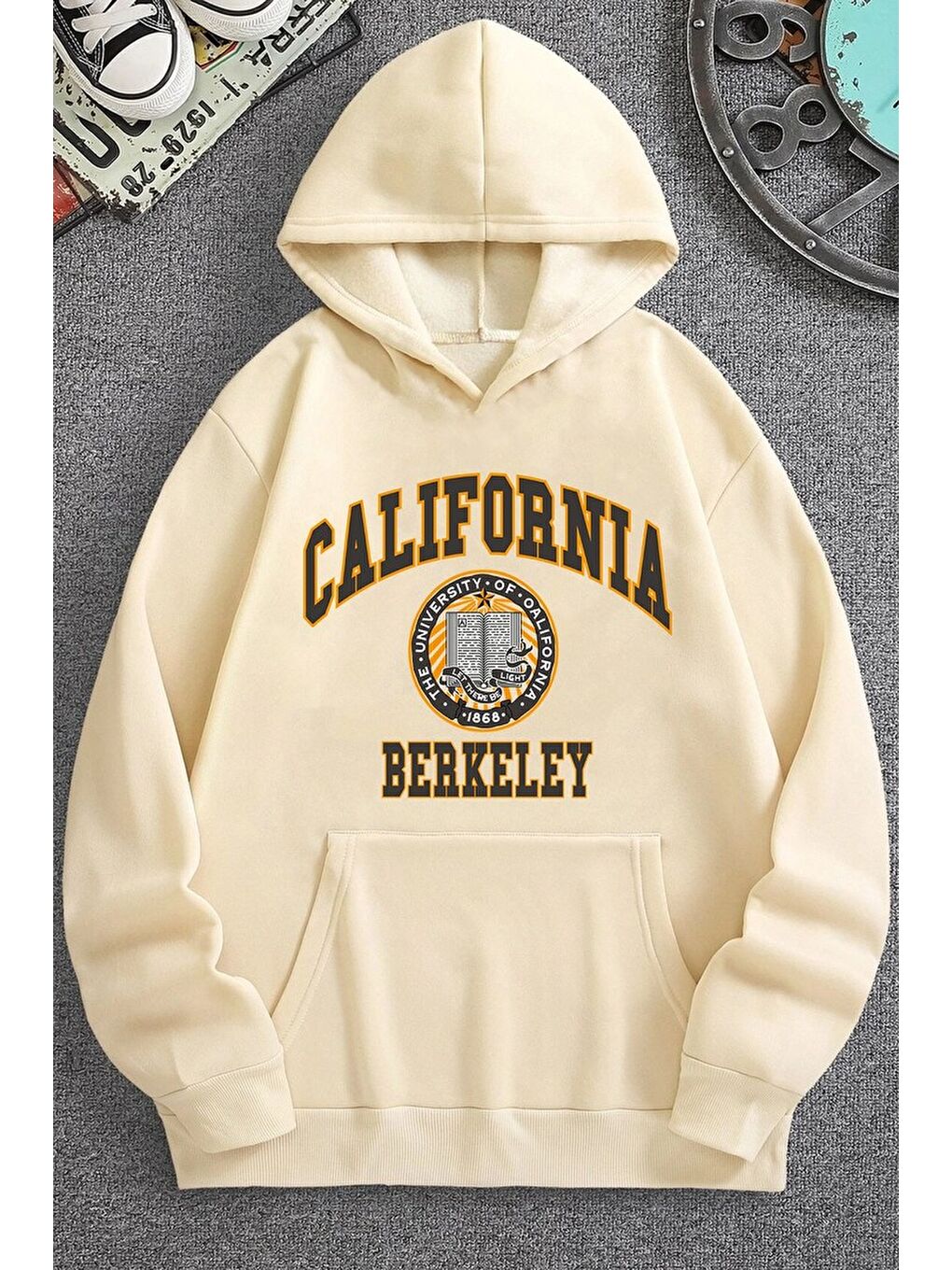 uyguntarz Bej Unisex California Baskılı Sweatshirt