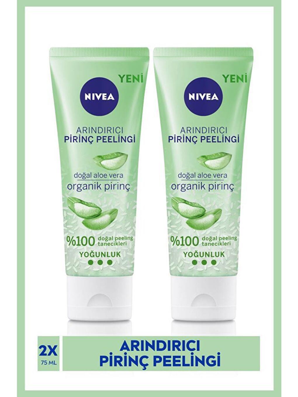 NIVEA Şeffaf Arındırıcı Organik Pirinç Peelingi Ve Yüz Temizleme Jeli, Aloe Vera Ile Yüz Bakım, 75 ml x2 Adet