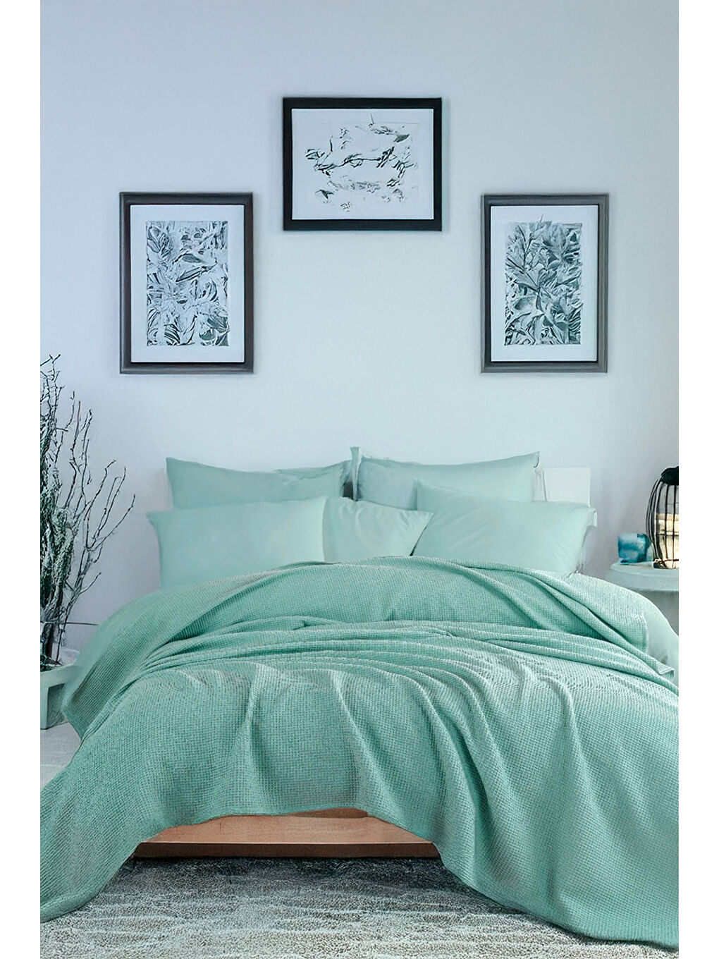 Ecocel Pike Örtü Battal King 240x230cm Karde Mint Yeşili