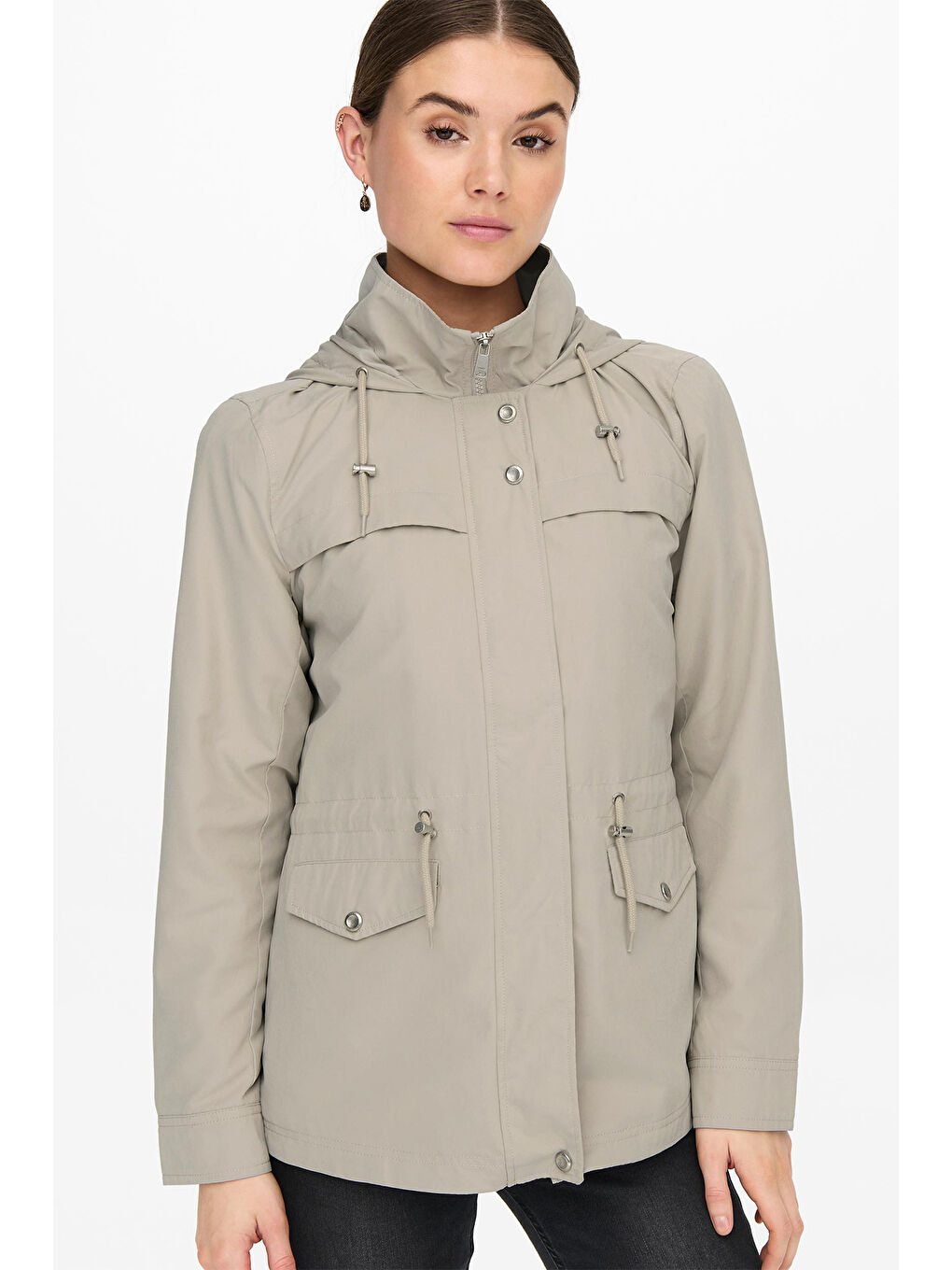 Only Bej Onlnewstarline Regular Fit Kapüşonlu Cepli Mevsimlik Kadın Mont 15218612