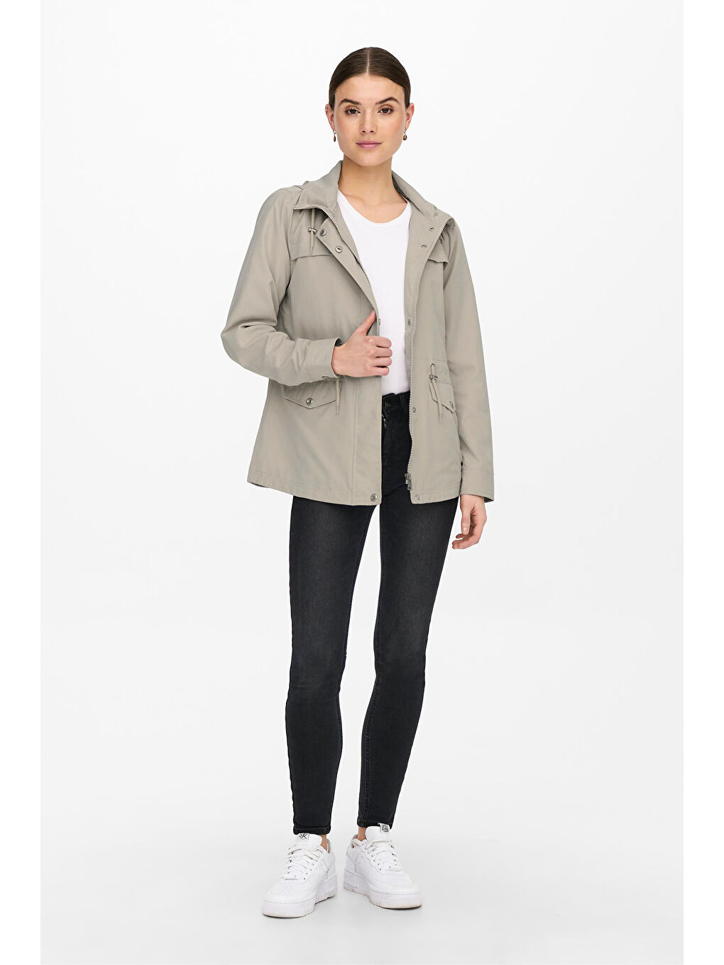Only Bej Onlnewstarline Regular Fit Kapüşonlu Cepli Mevsimlik Kadın Mont 15218612 - 1
