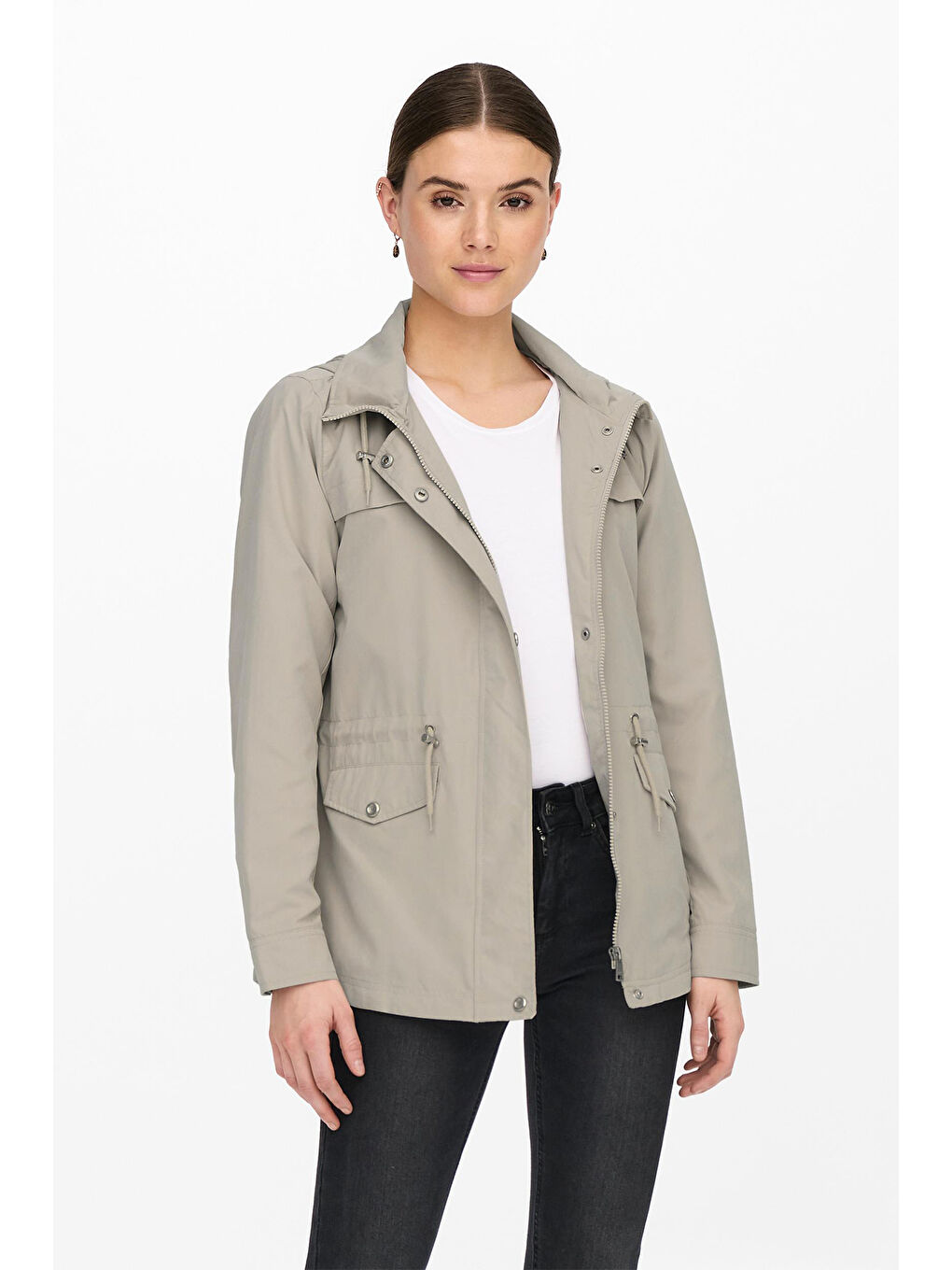 Only Bej Onlnewstarline Regular Fit Kapüşonlu Cepli Mevsimlik Kadın Mont 15218612 - 2