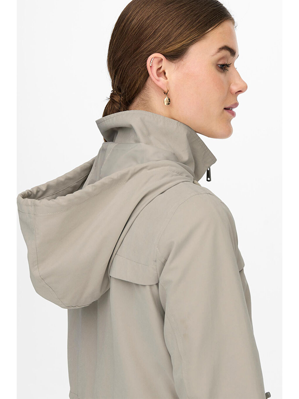 Only Bej Onlnewstarline Regular Fit Kapüşonlu Cepli Mevsimlik Kadın Mont 15218612 - 3