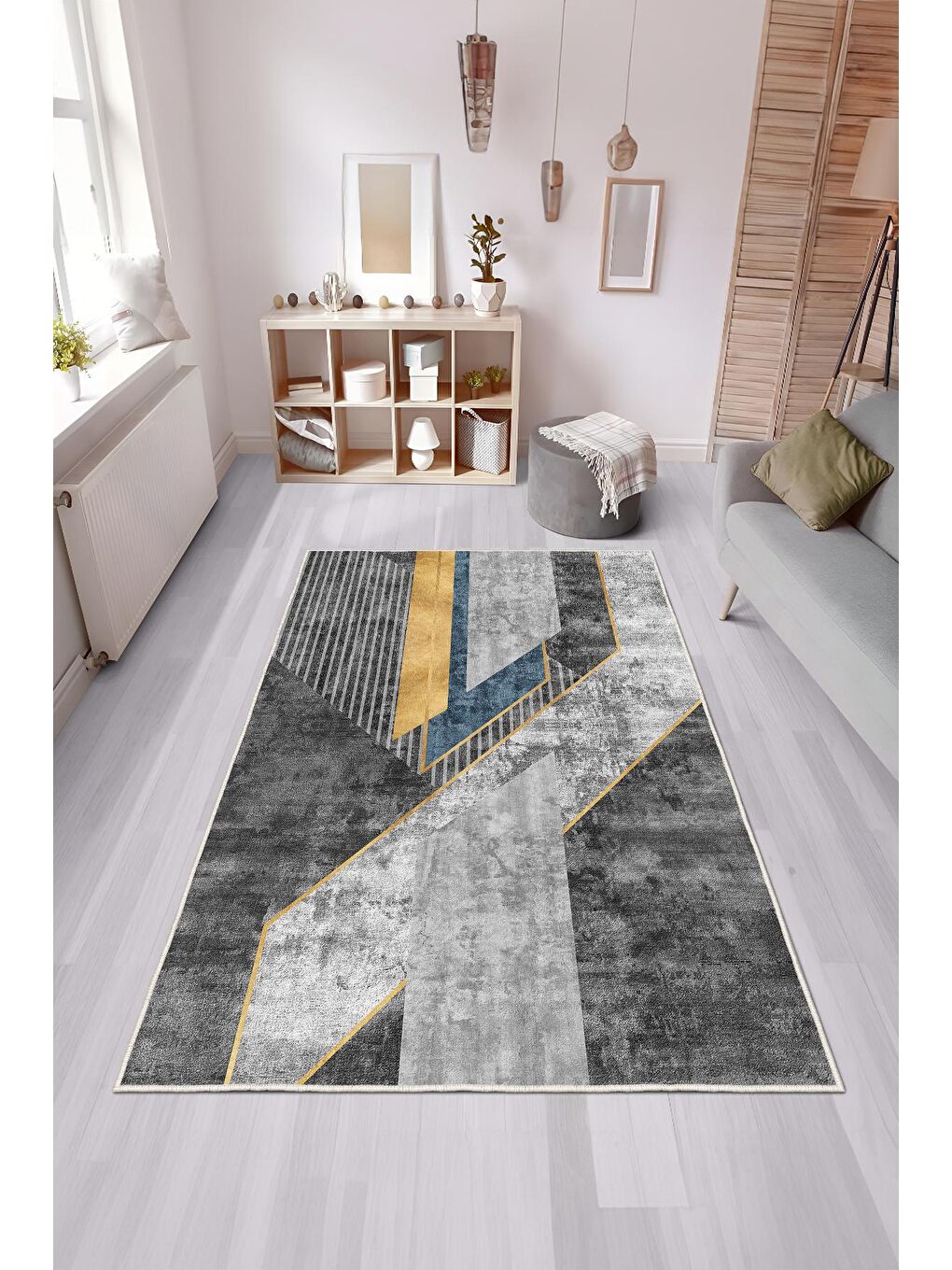 Gri Özel Tasarım, Kaymaz Taban, İnce, Yıkanabilir, Modern Halı WOOKECE1505 180x280