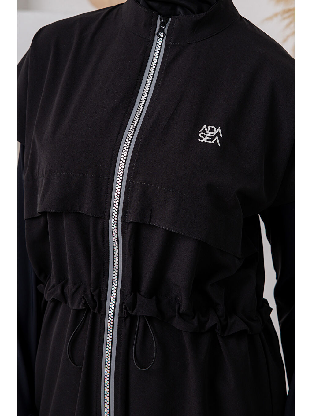 UV Korumalı Spor Elastan Bilek Geçirme Detay Yelekli Tam Kapalı Tesettür Mayo 1233 Siyah03-2