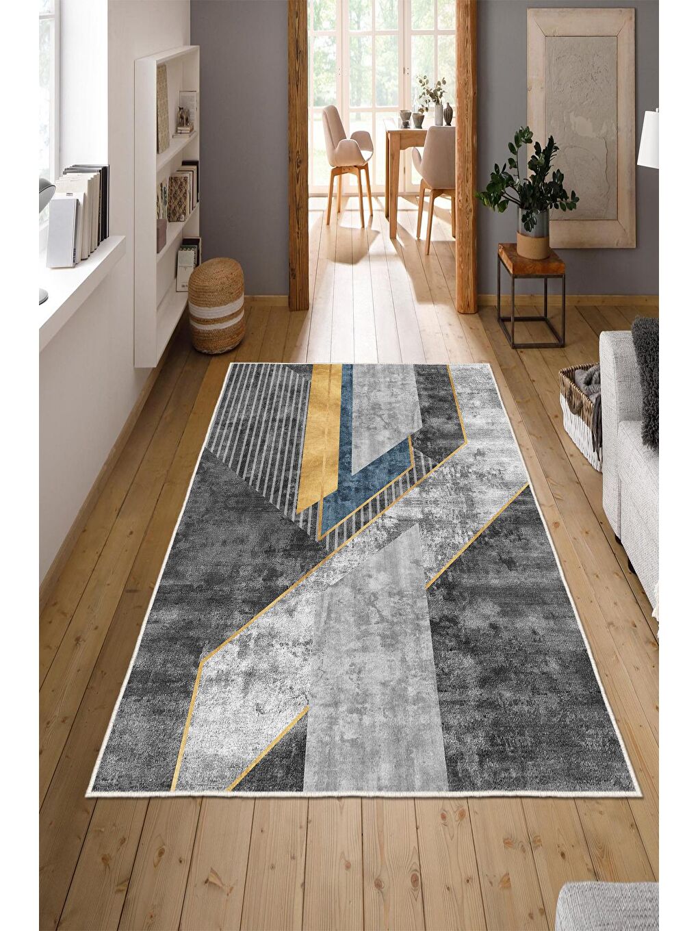 Gri Özel Tasarım, Kaymaz Taban, İnce, Yıkanabilir, Modern Halı WOOKECE1505 180x280-1