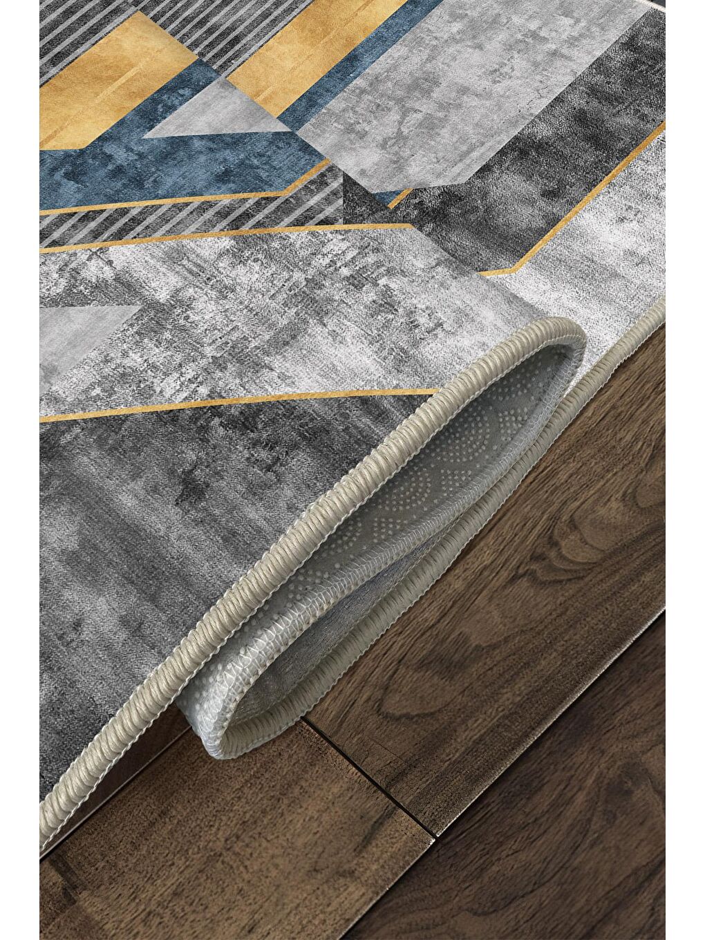 Gri Özel Tasarım, Kaymaz Taban, İnce, Yıkanabilir, Modern Halı WOOKECE1505 180x280-4